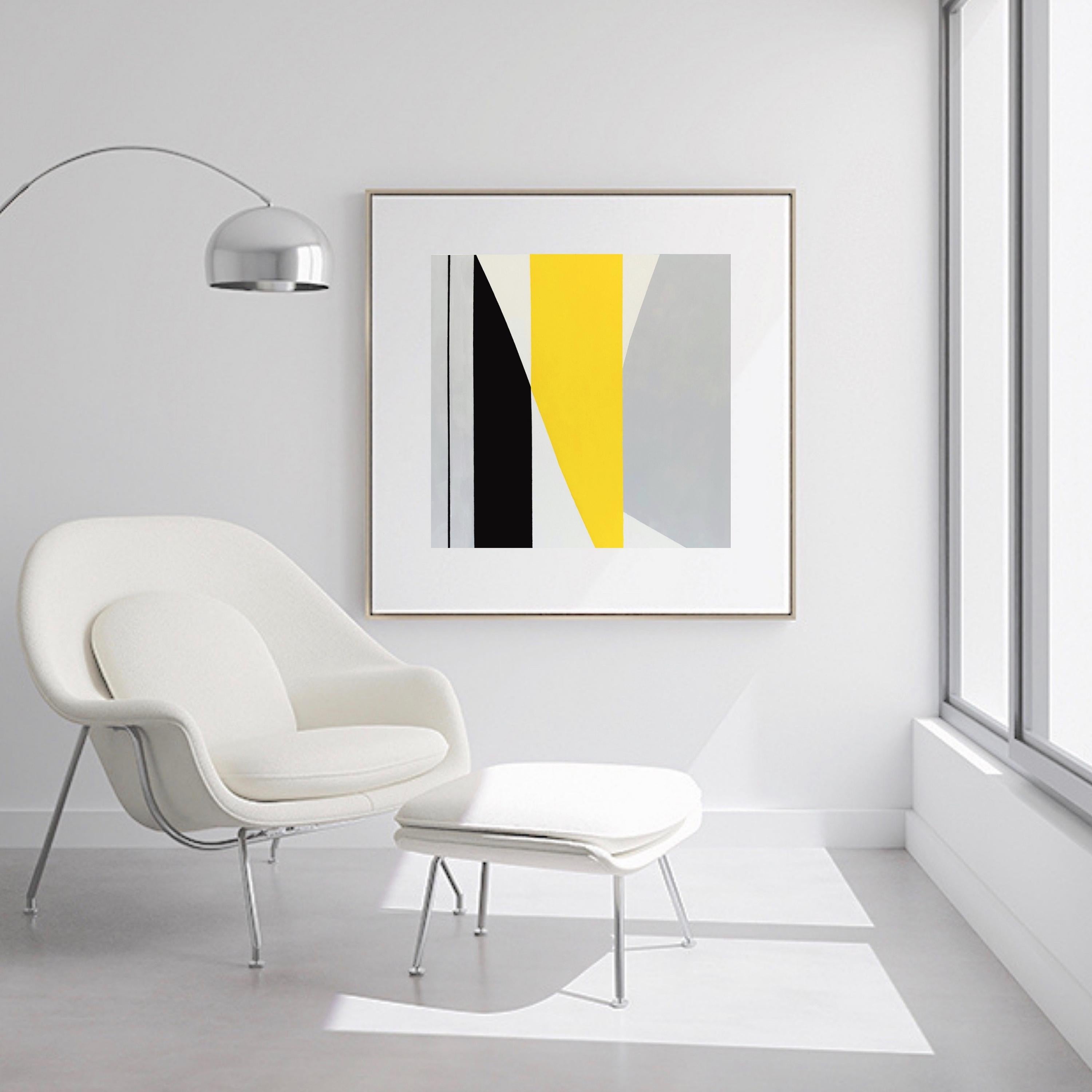 Geometrische Formen Gelbgrau & Schwarz (Abstrakt), Painting, von Anna Medvedeva