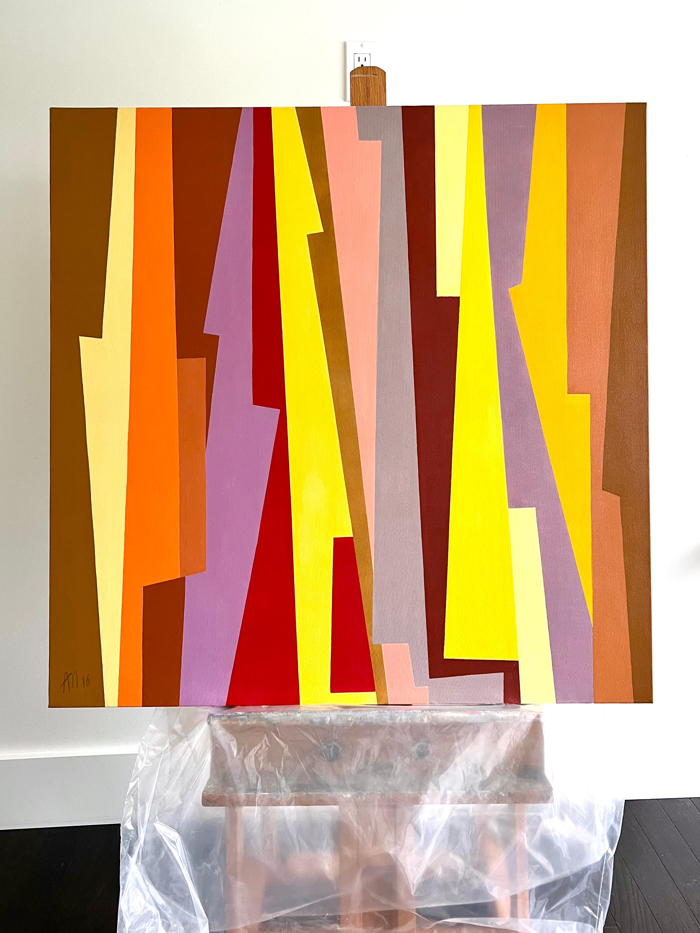 Rhythmic verticals - Orange Abstract Painting by Anna Medvedeva
