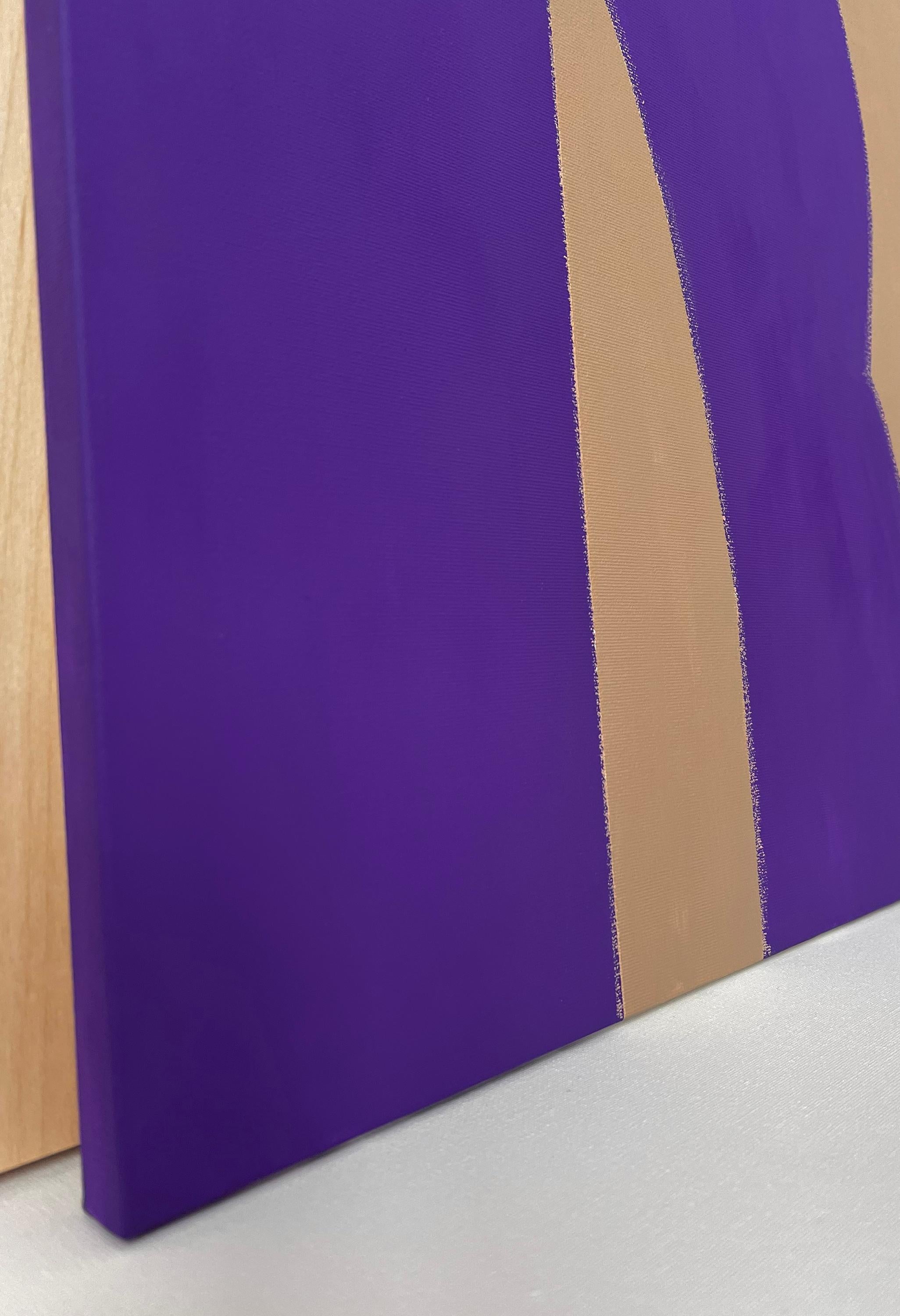 A minimalistic painting adorned with vertical purple stripes, the deliberate simplicity accentuates the profound mystery embedded within the artwork, inviting viewers to explore the enigmatic depths of the composition.
This work is signed by Artist