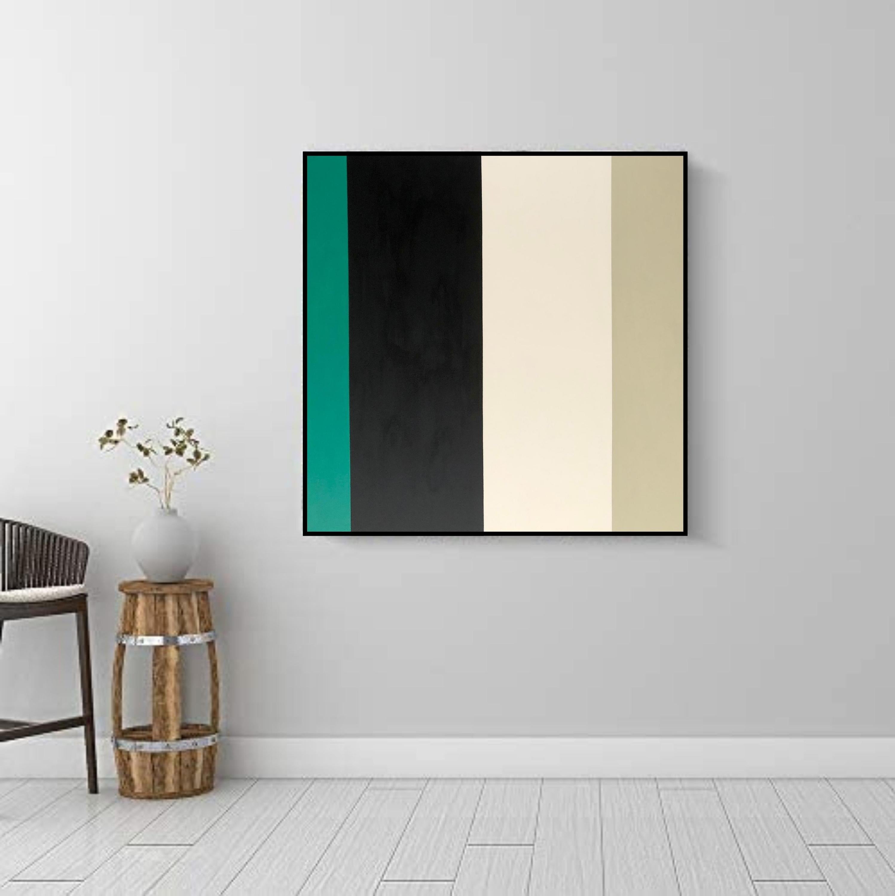Bright palette of colors has been used in this abstract painting, exploring the boundaries between space and color. The sides are painted, so the painting is ready to be hung on the wall. Signed by Artist on the back. Acrylic on Canvas, shipped in a