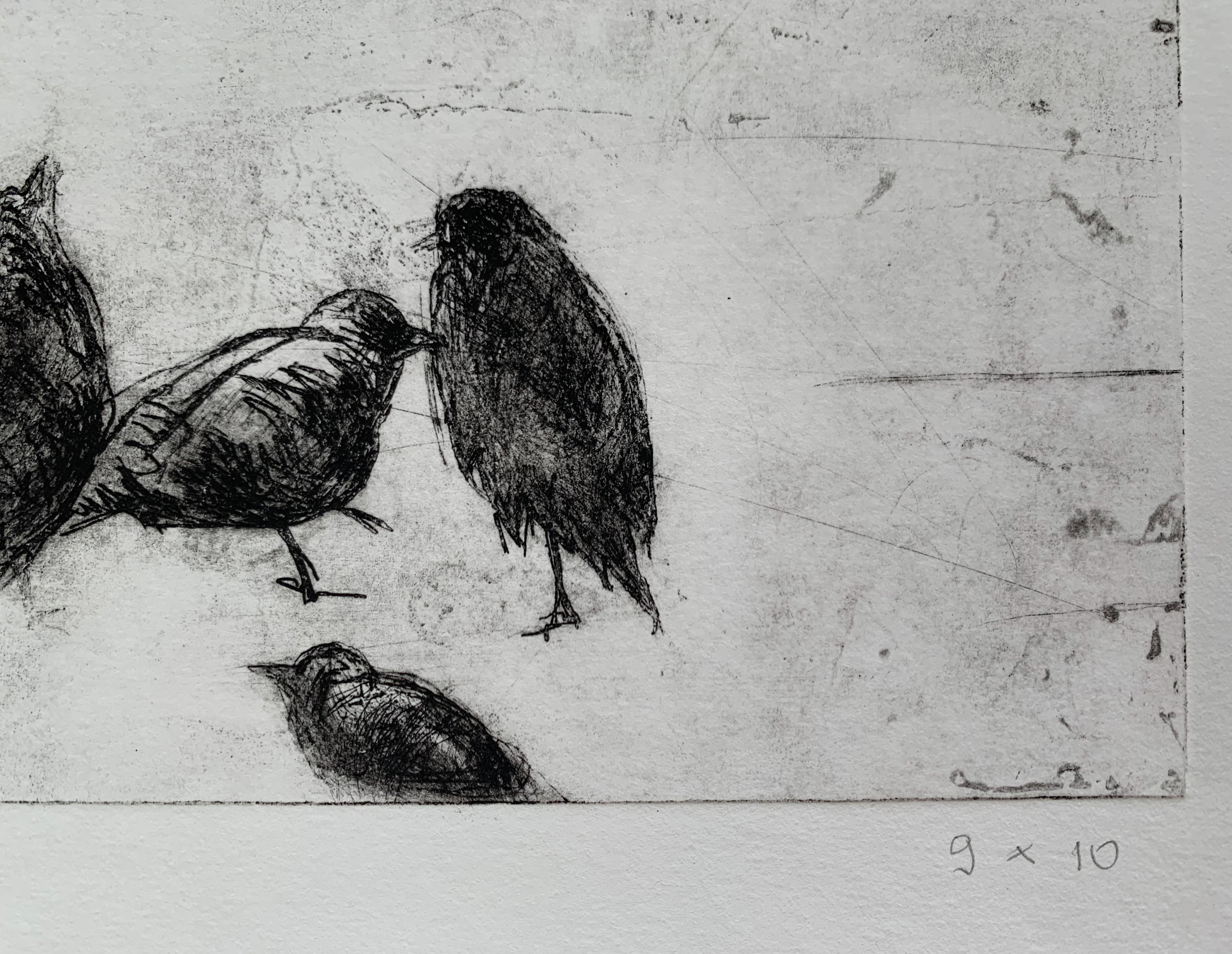 Birds - XXI century, Figurative print, Black and white, Animals - Other Art Style Print by Anna Mikke