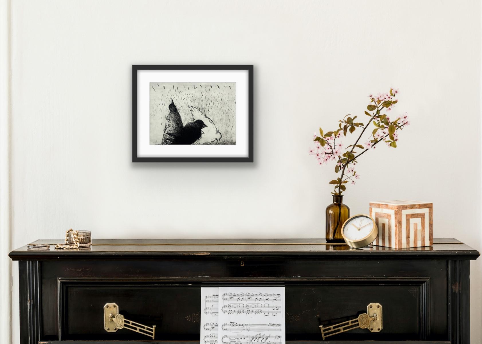 Birds - XXI century, Figurative print, Black and white, Animals - Other Art Style Print by Anna Mikke