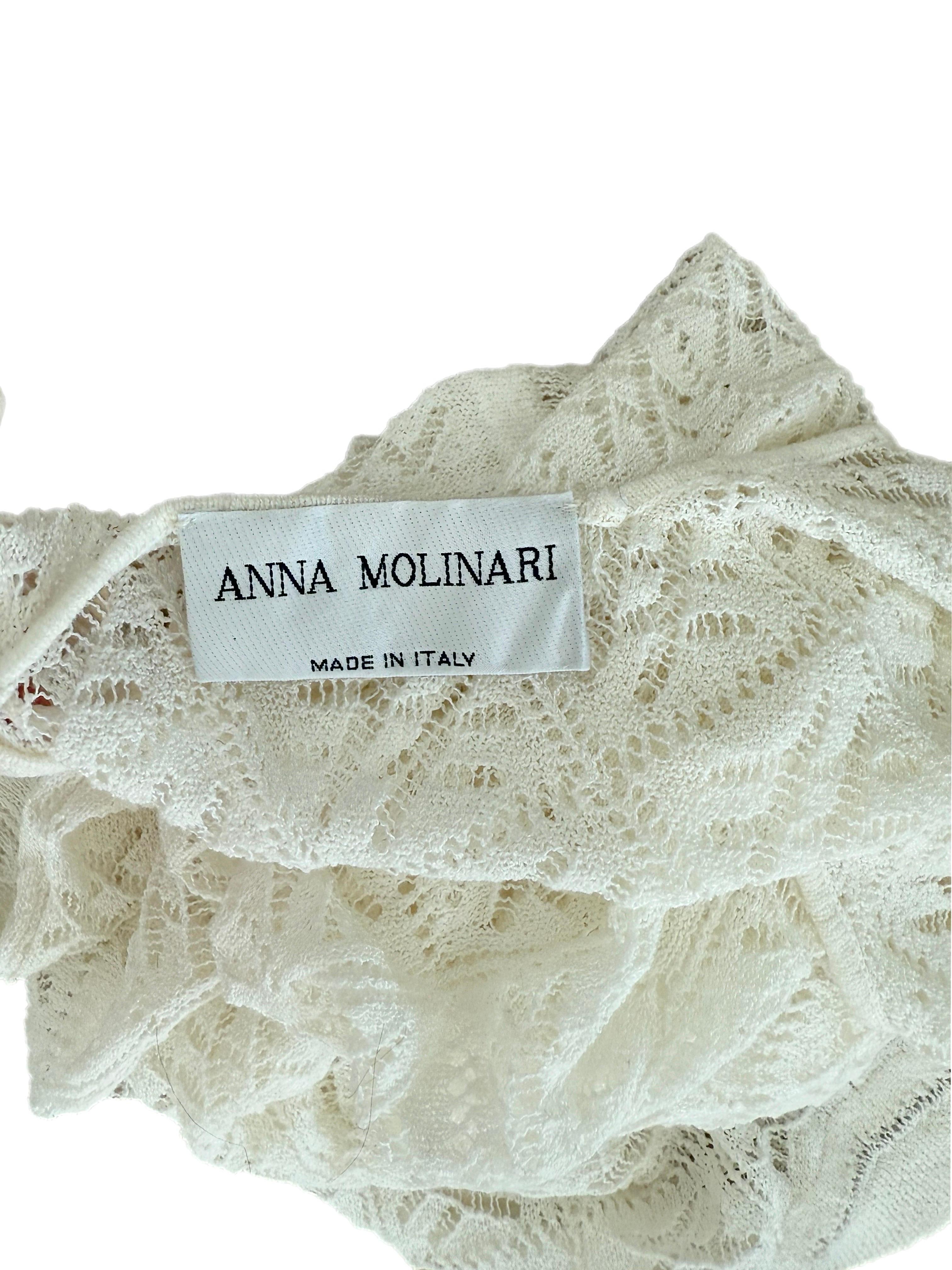 Anna Molinari
Vintage
1990's to 2000's
Ivory White
Crochet knit
Sheer
Size and material tag missing
Pullover
Has lots of stretch
Like New Condition, no flaws
Measurements in inches laying flat: length 56, pit to pit 12 to 16, smallest of waist 11 to