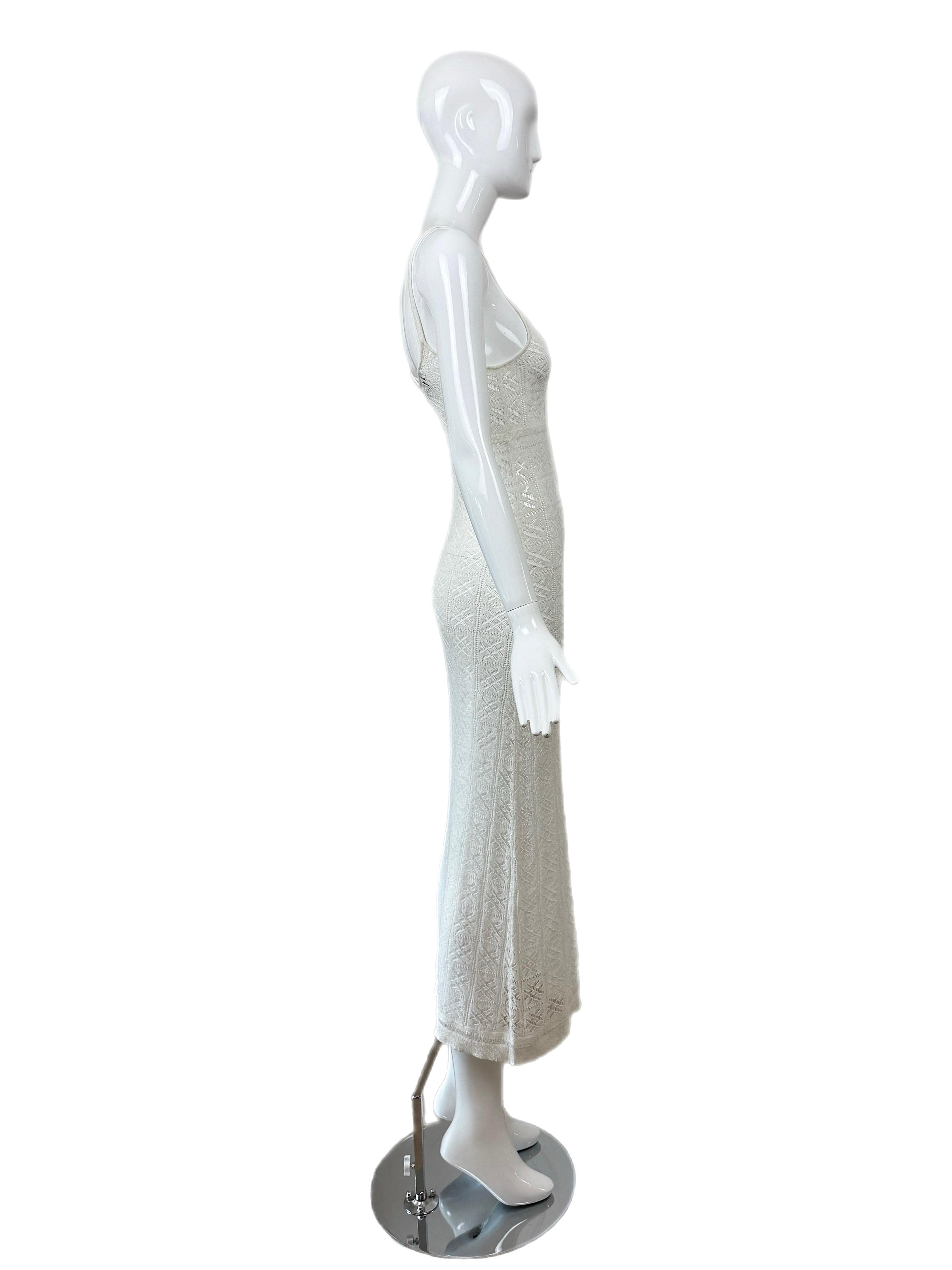 ANNA MOLINARI 90s/00s Vintage Ivory White Sheer Crochet Knit Long Maxi Dress In New Condition For Sale In Leonardo, NJ