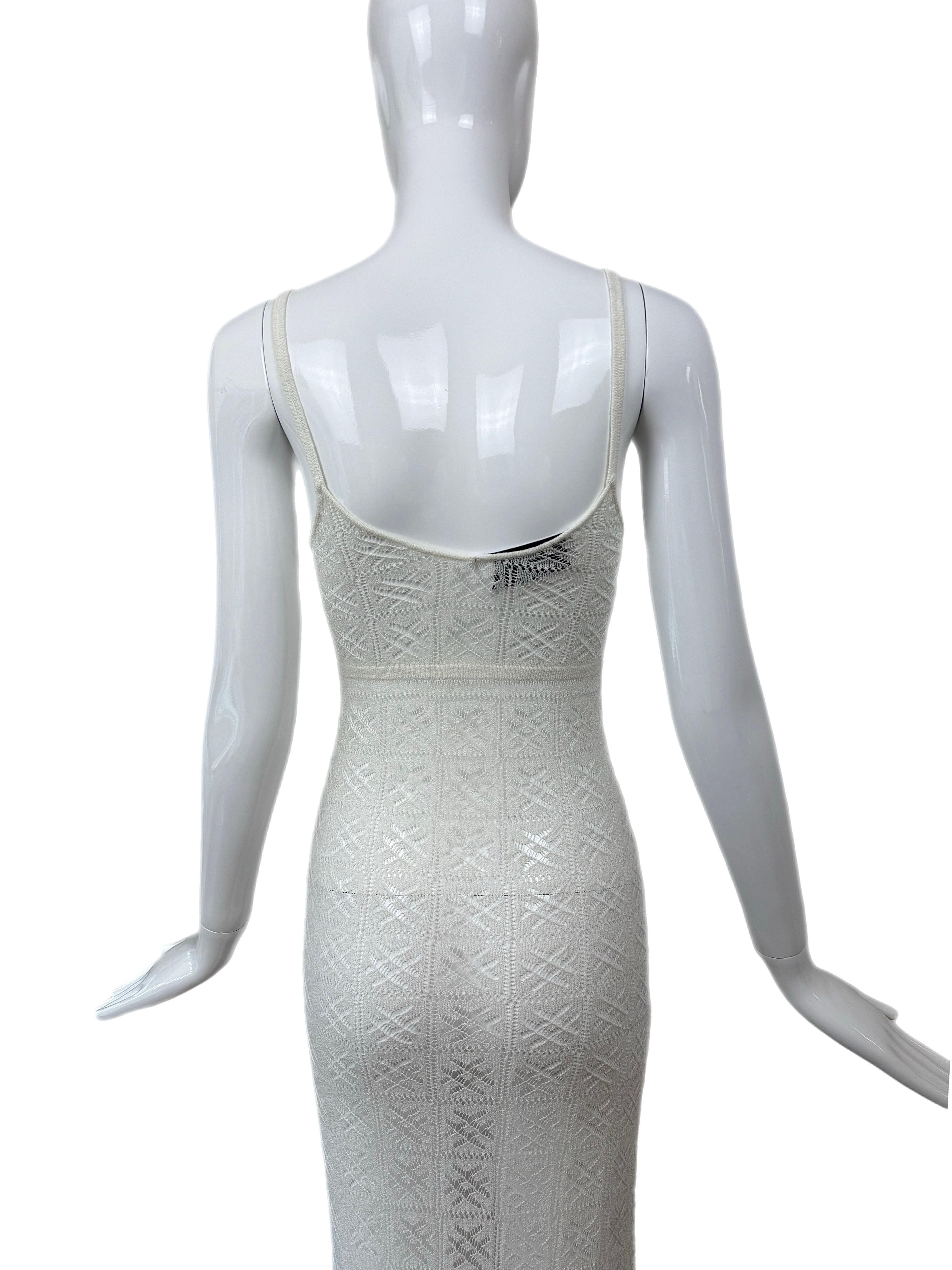 ANNA MOLINARI 90s/00s Vintage Ivory White Sheer Crochet Knit Long Maxi Dress For Sale 2