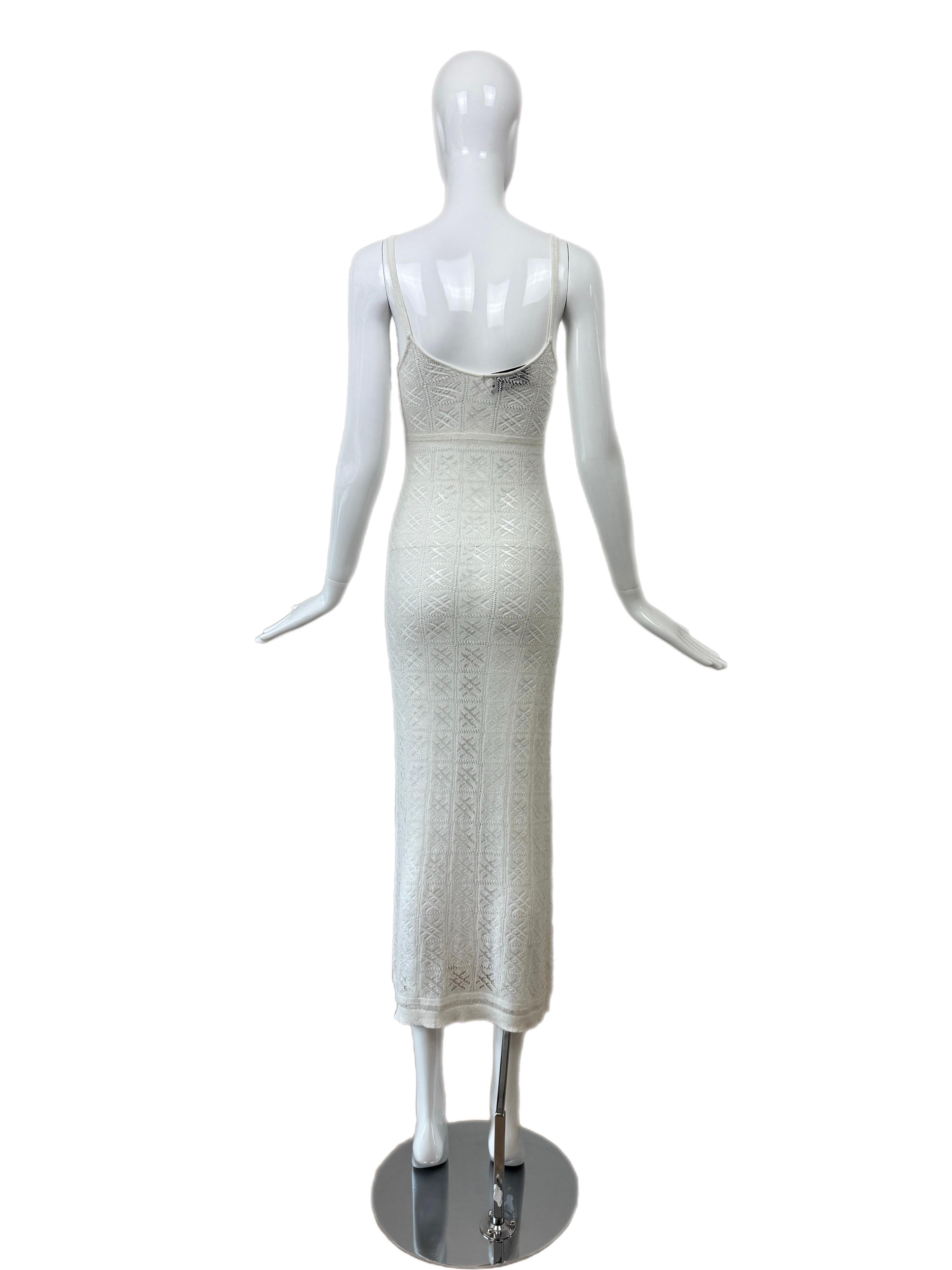 ANNA MOLINARI 90s/00s Vintage Ivory White Sheer Crochet Knit Long Maxi Dress For Sale 3