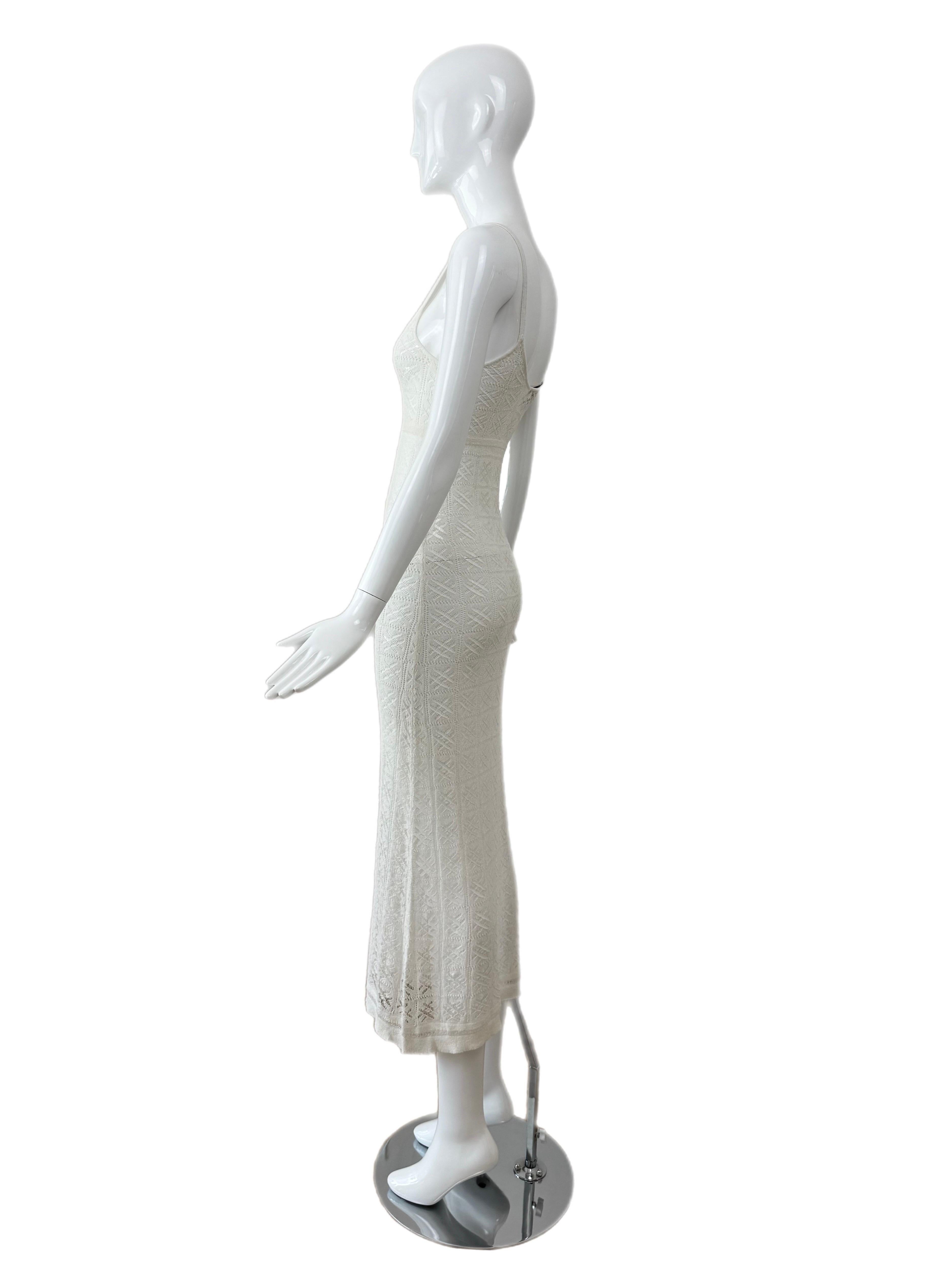 ANNA MOLINARI 90s/00s Vintage Ivory White Sheer Crochet Knit Long Maxi Dress For Sale 4