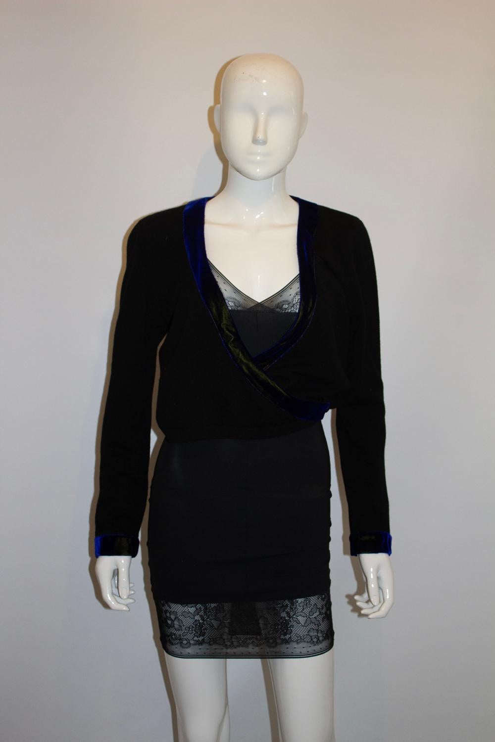 Black Anna Molinari for Blumarine Cardigan with Velvet trim For Sale