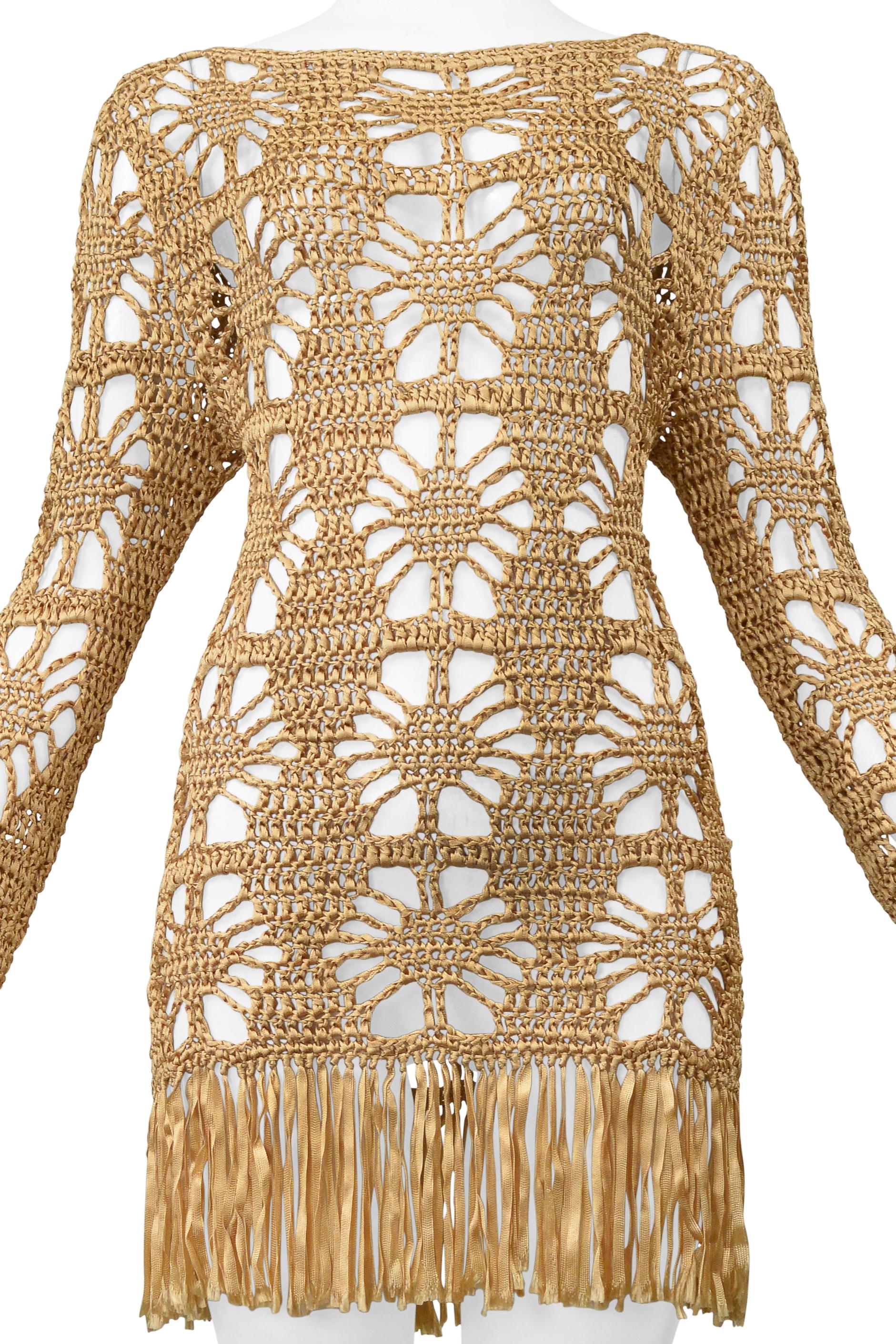 Women's Anna Molinari Gold Ribbon Mini Dress With Fringe