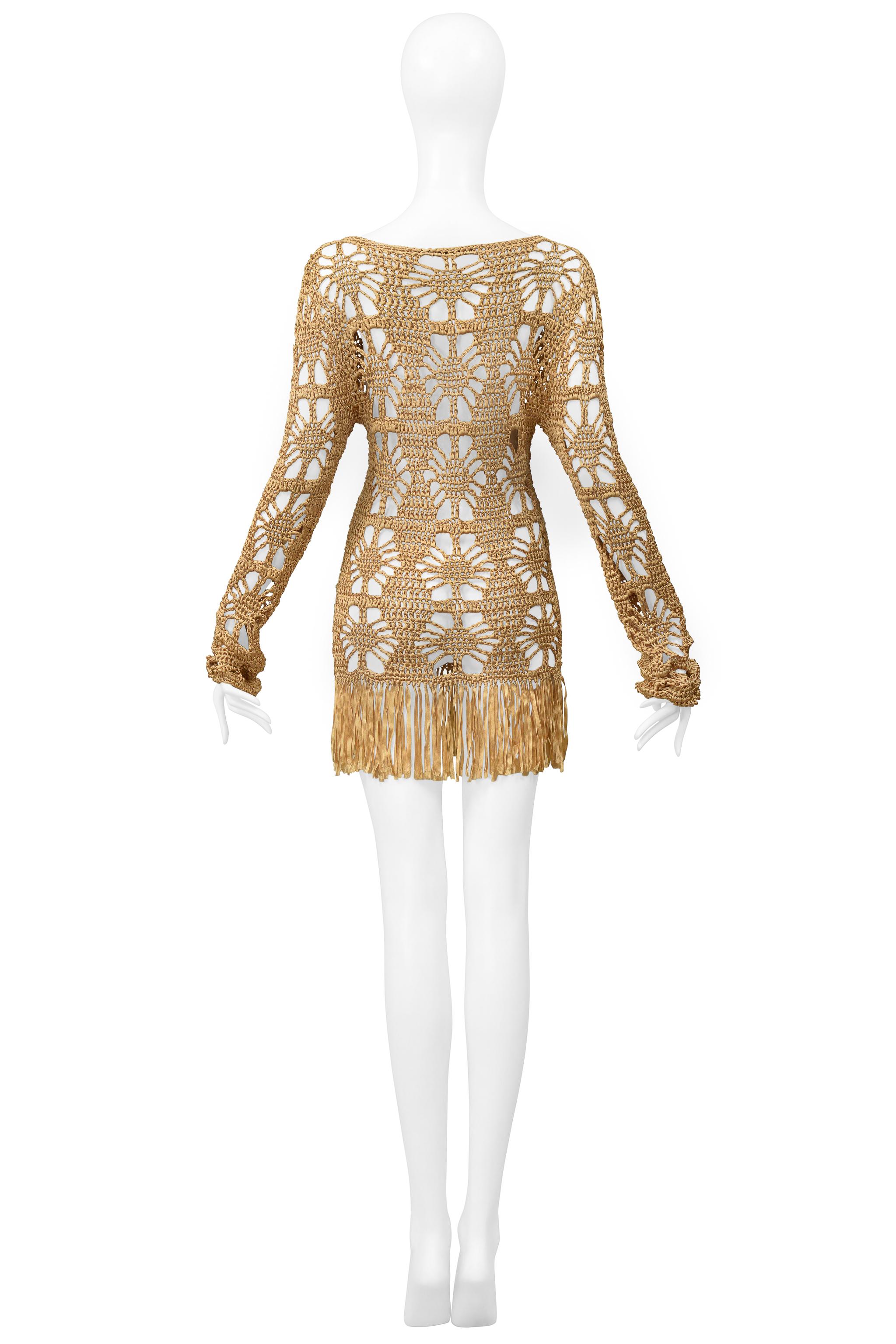 Anna Molinari Gold Ribbon Mini Dress With Fringe 5