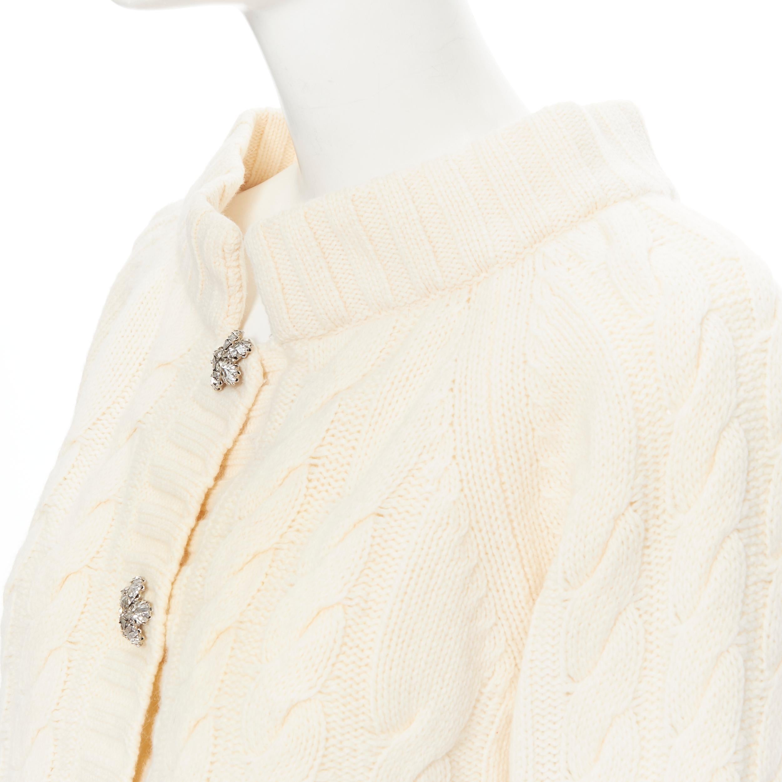 Women's ANNA MOLINARI wool angora cream cable knit crystal fur cuff cardigan IT40 S For Sale