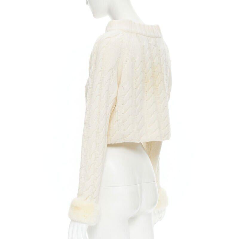 ANNA MOLINARI wool angora cream knit crystal button fur cuff cardigan IT40 S 2