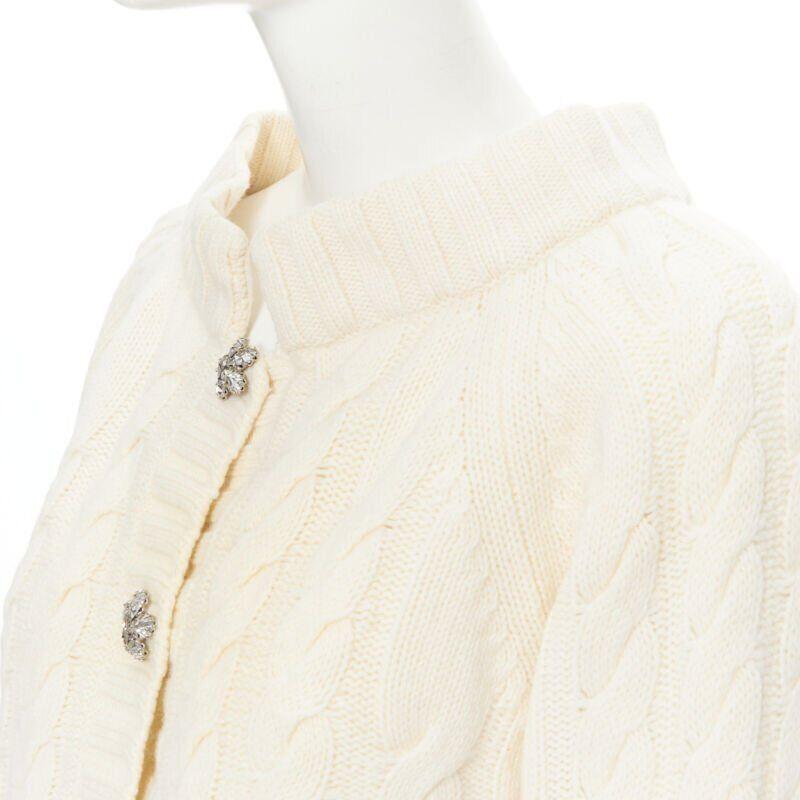 ANNA MOLINARI wool angora cream knit crystal button fur cuff cardigan IT40 S 3