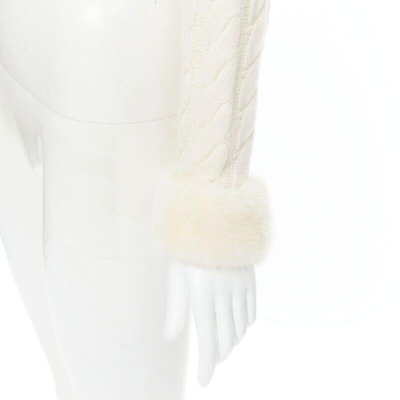 ANNA MOLINARI wool angora cream knit crystal button fur cuff cardigan IT40 S 4