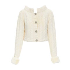 ANNA MOLINARI cárdigan de lana y angora de punto crema con puños de piel y botones de cristal IT40 S