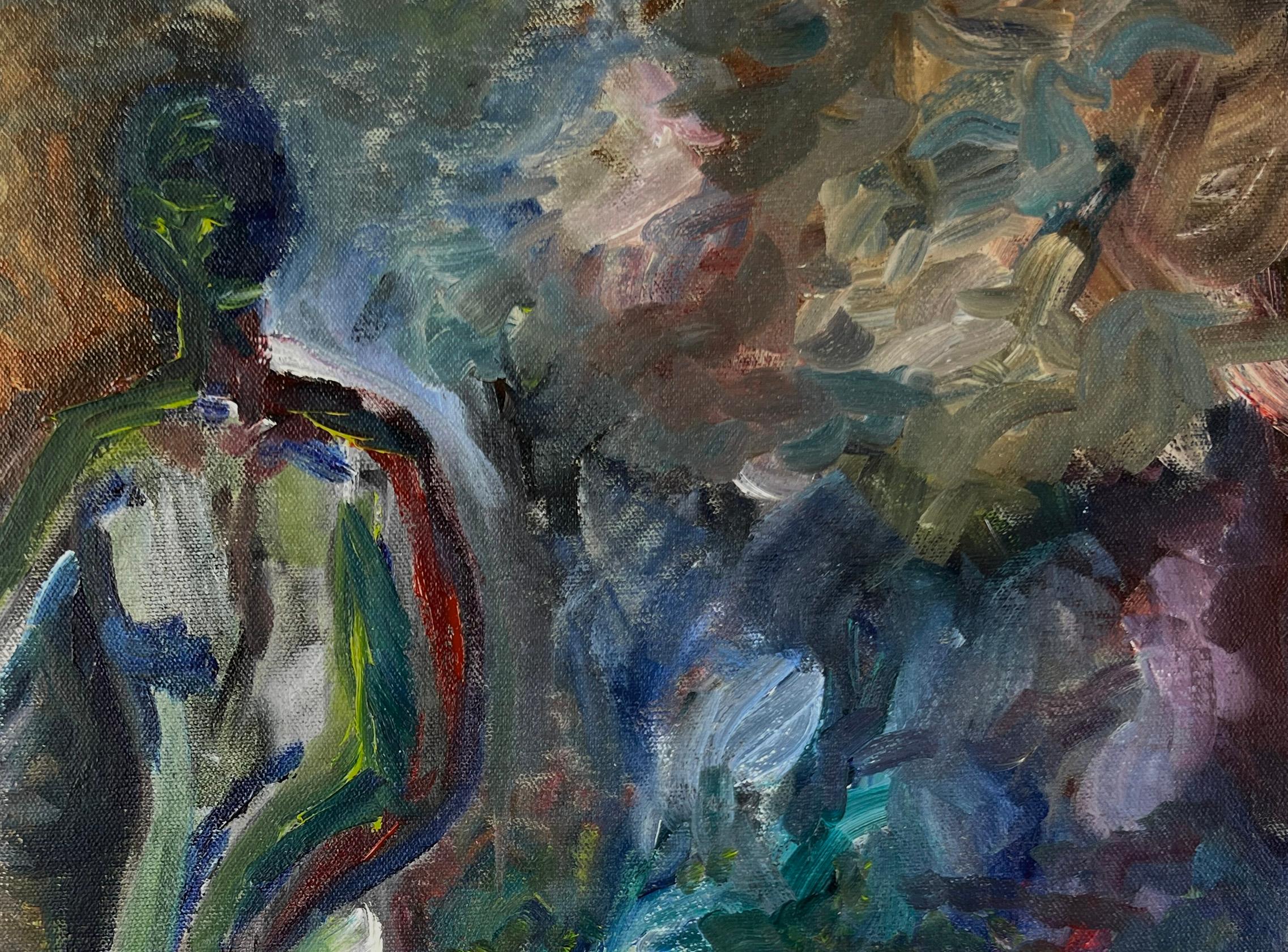 Desnudo en el jardín Desnudo fauvista Óleo original sobre lienzo - Painting Contemporáneo de Anna Norman
