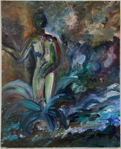 Desnudo en el jardín Desnudo fauvista Óleo original sobre lienzo