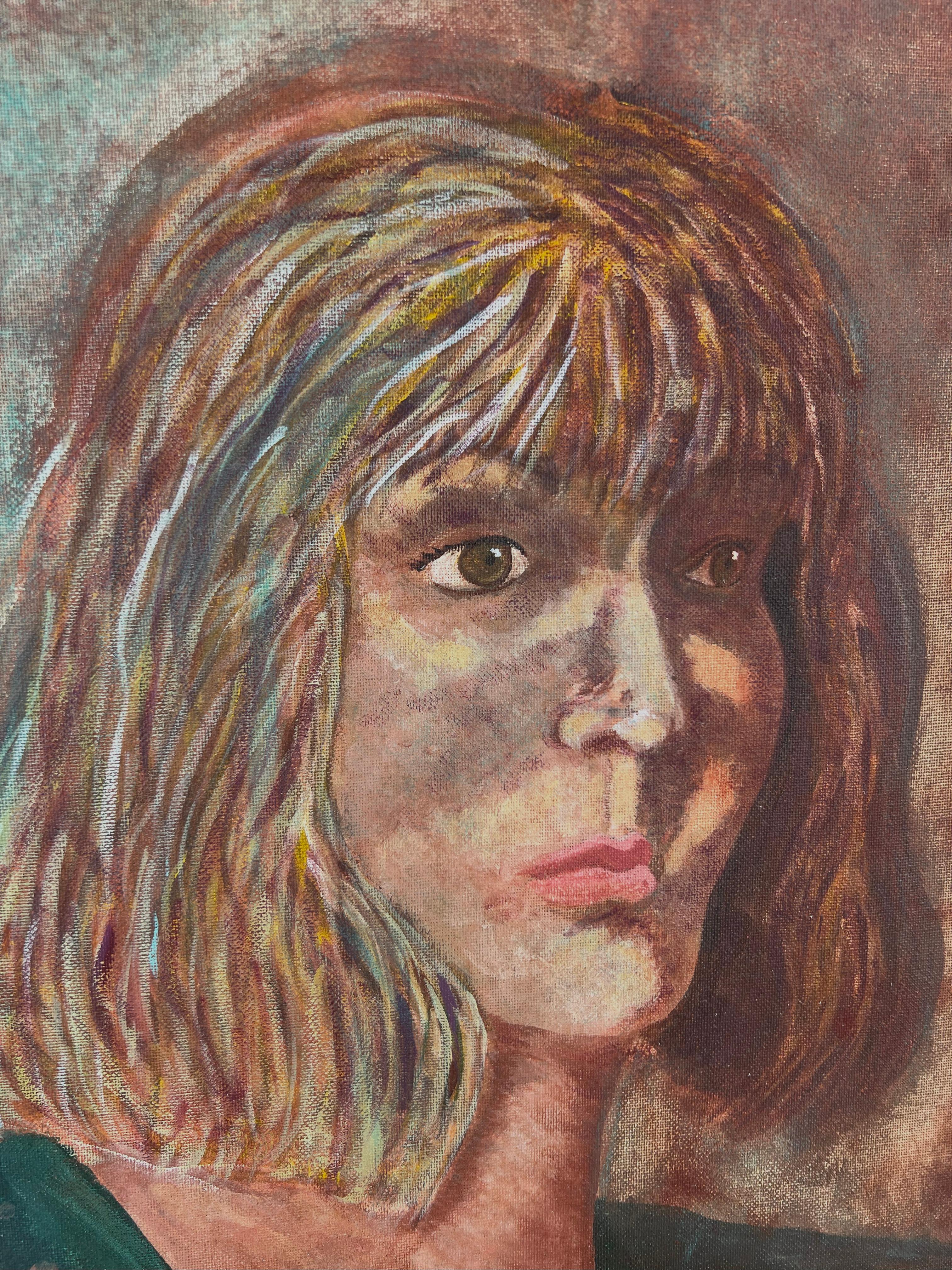 Studio di Celine Dion Ritratto fauvista Olio originale su tela - Painting di Anna Norman