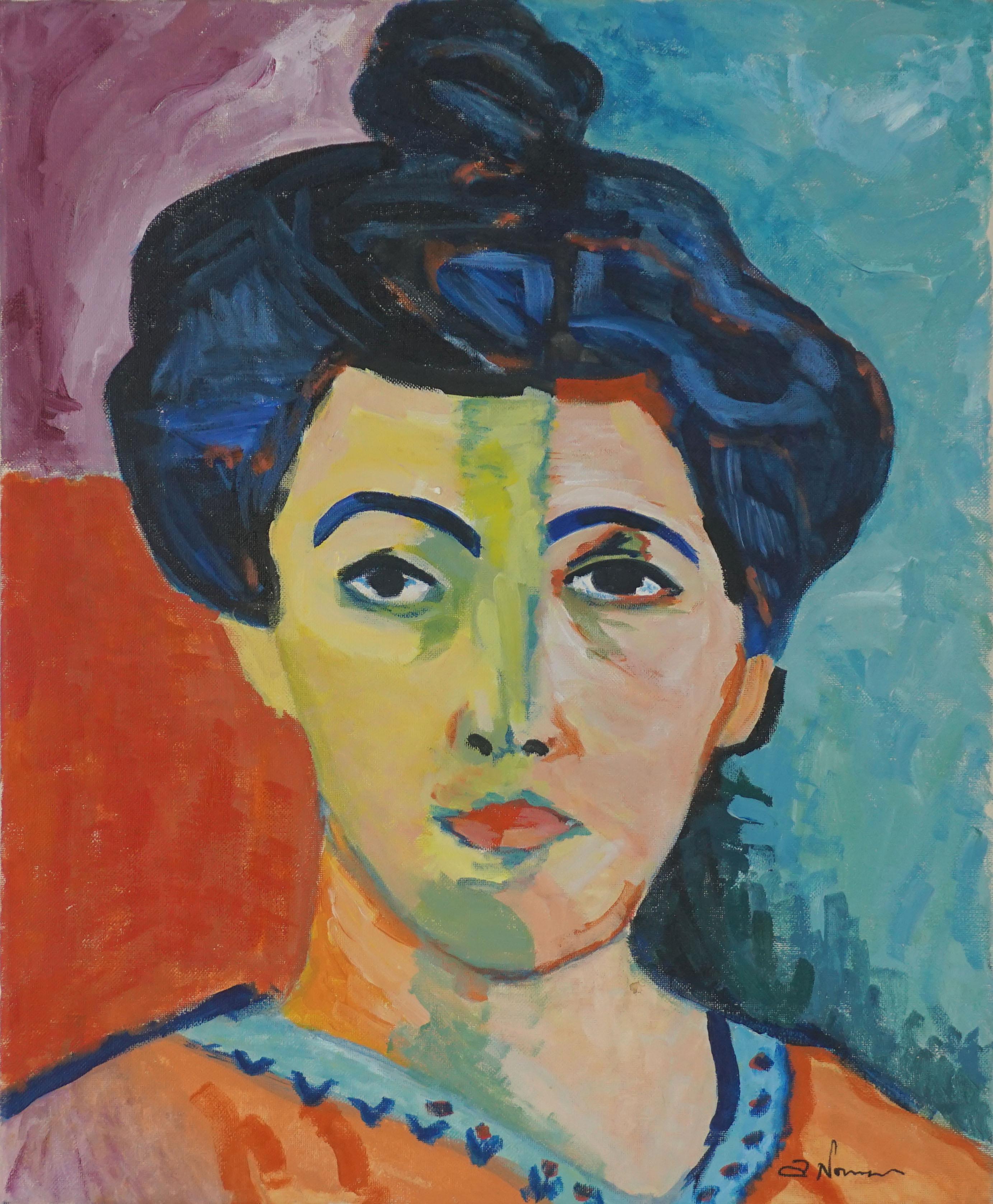 Original Fauvist Oil Portrait -- Study of Madame Matisse - Painting by Anna Norman