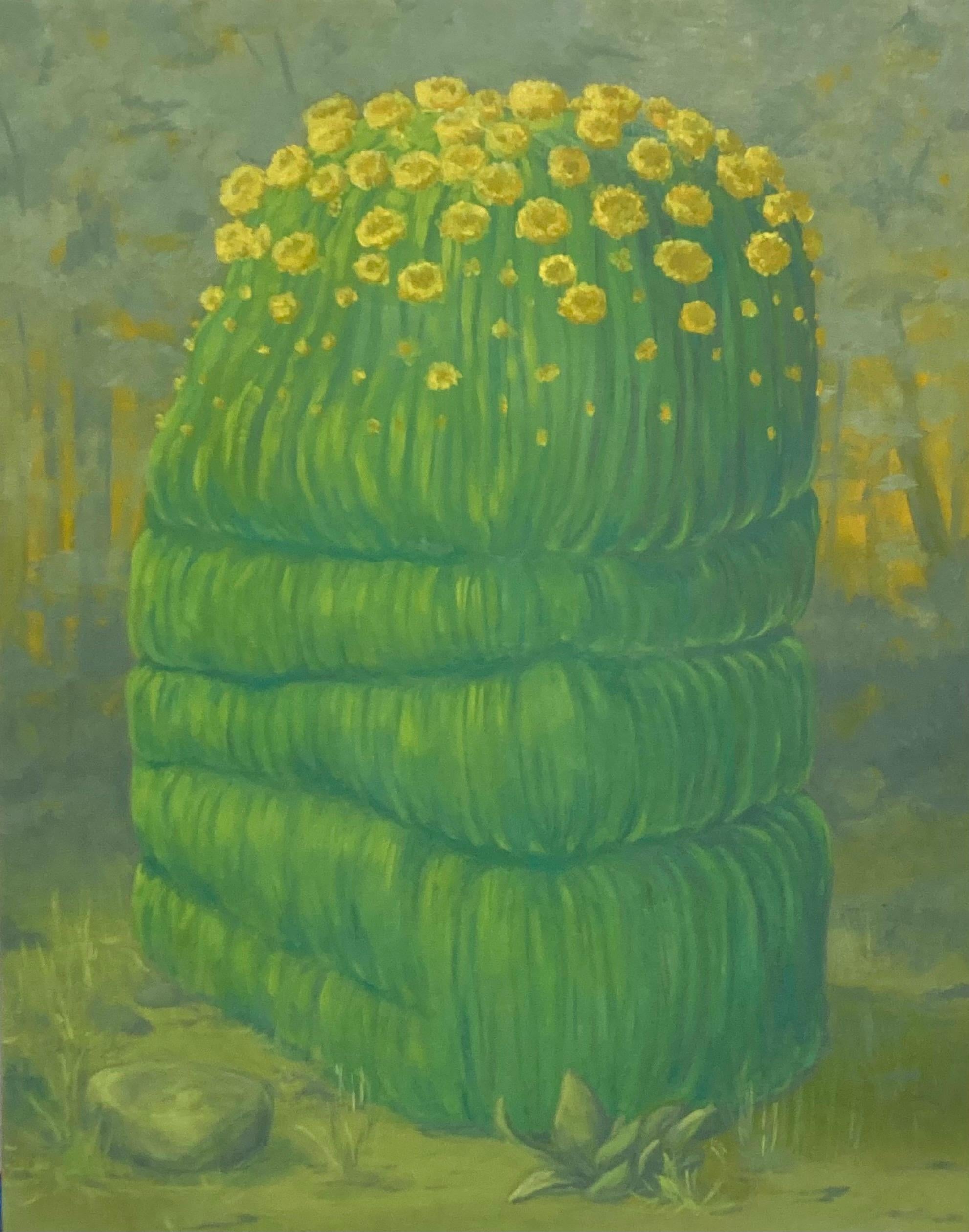 Anna Ortiz Figurative Painting - "BIZNAGA EN PABELLÓN", MesoAmerican, Mexico, plant, Aztec, Mayan, cactus, dream