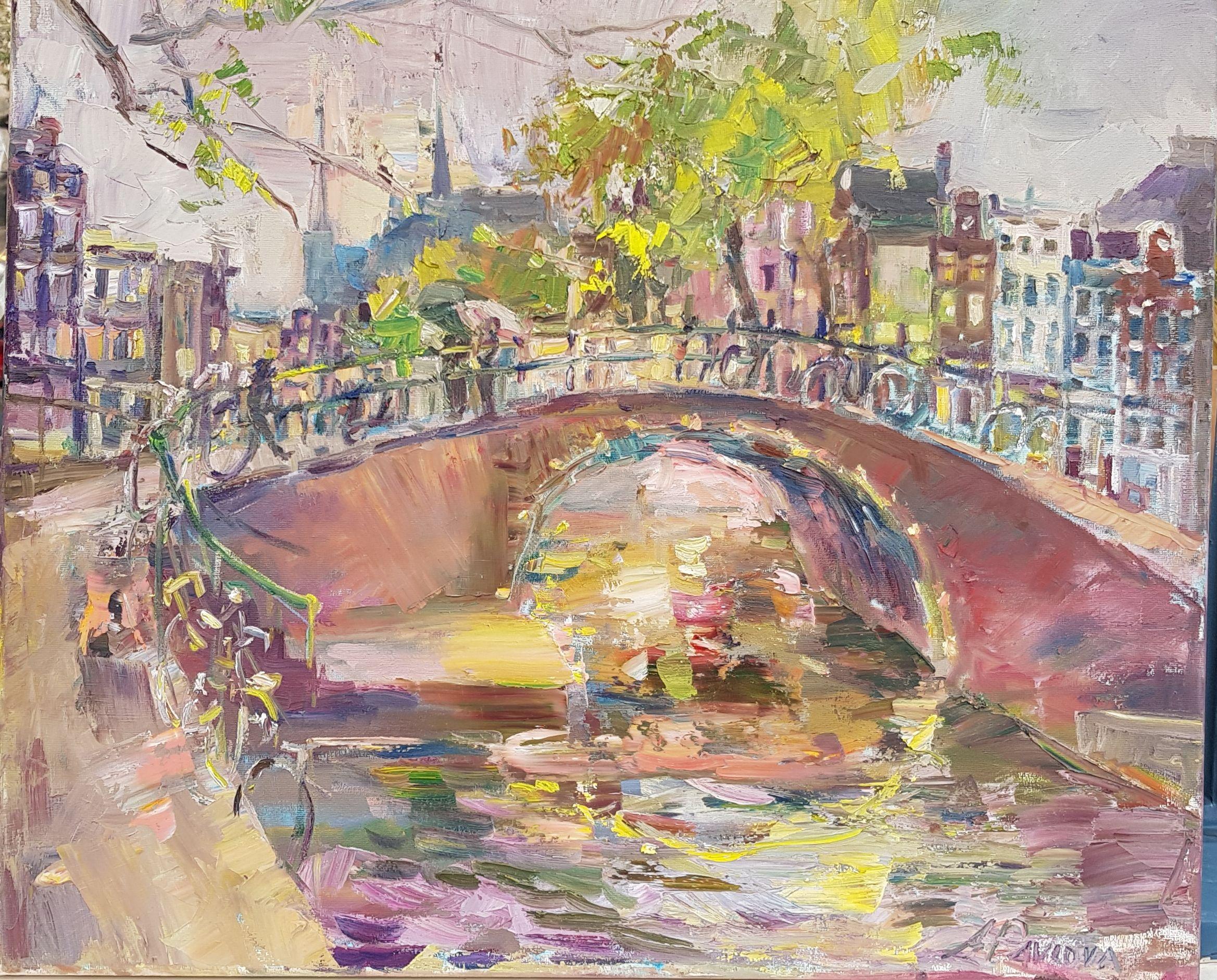 It was amazing warm and quiet day, started with light around bridges, houses, can not miss it to paint. :: Painting :: Impressionist :: This piece comes with an official certificate of authenticity signed by the artist :: Ready to Hang: Yes ::