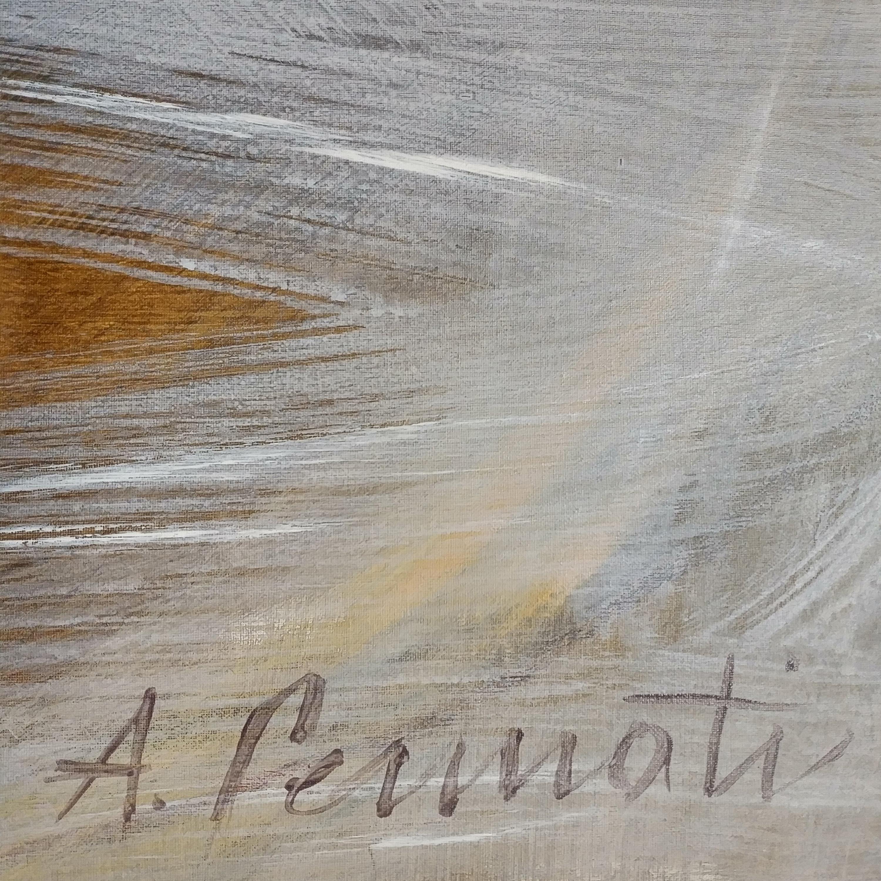 La Corsa - Gray Figurative Painting by Anna Pennati