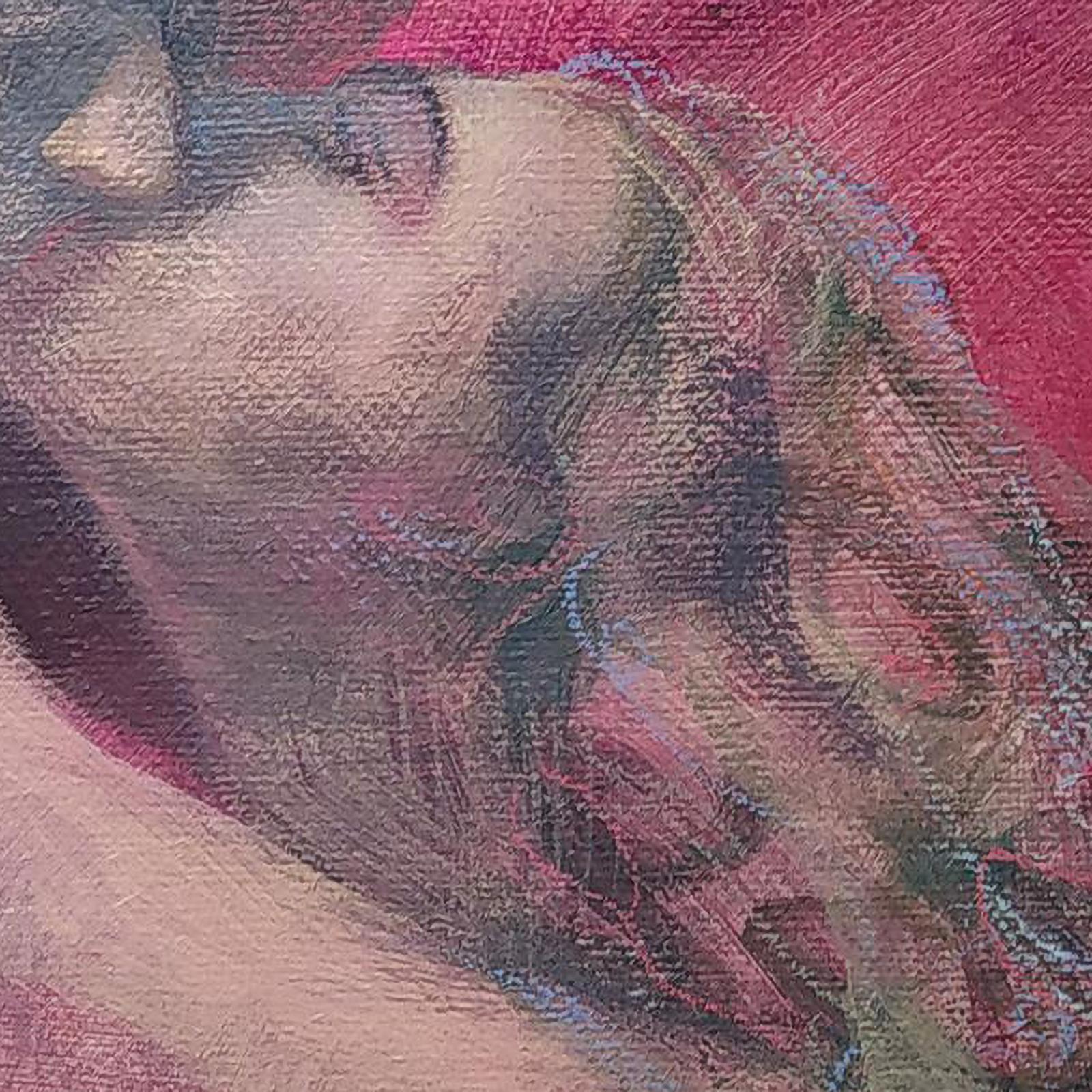 Amore e Psiche, Love myth, contemporary art, acrylic on canvas - Gray Portrait Painting by Anna Pennati