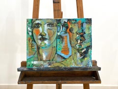 «Retrato doble en verde», de Anna Pennati, pintura original, acrílico sobre lienzo