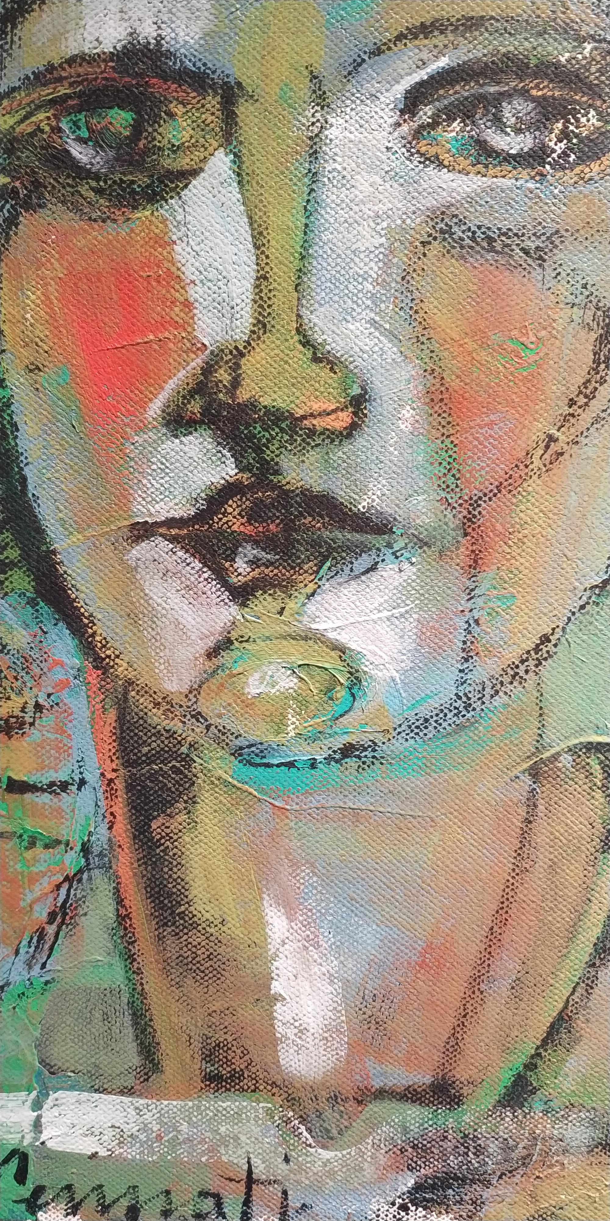 „Double-Porträt in Grün“ von Anna Pennati, Gemälde im Angebot 4