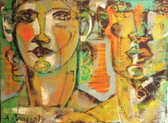 "Doble retrato en verde" de Anna Pennati, pintura