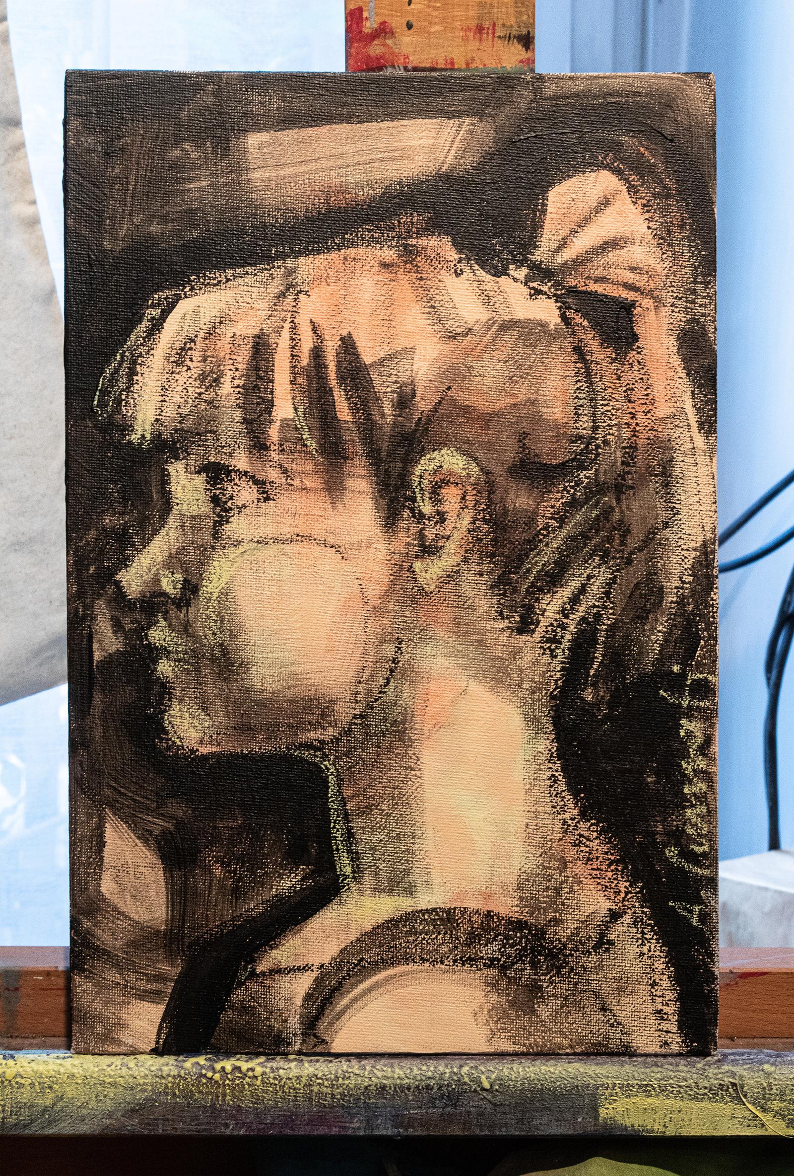 Petita, contemporary acrilyc on board, figurative expression, 30 x 20 cm For Sale 3