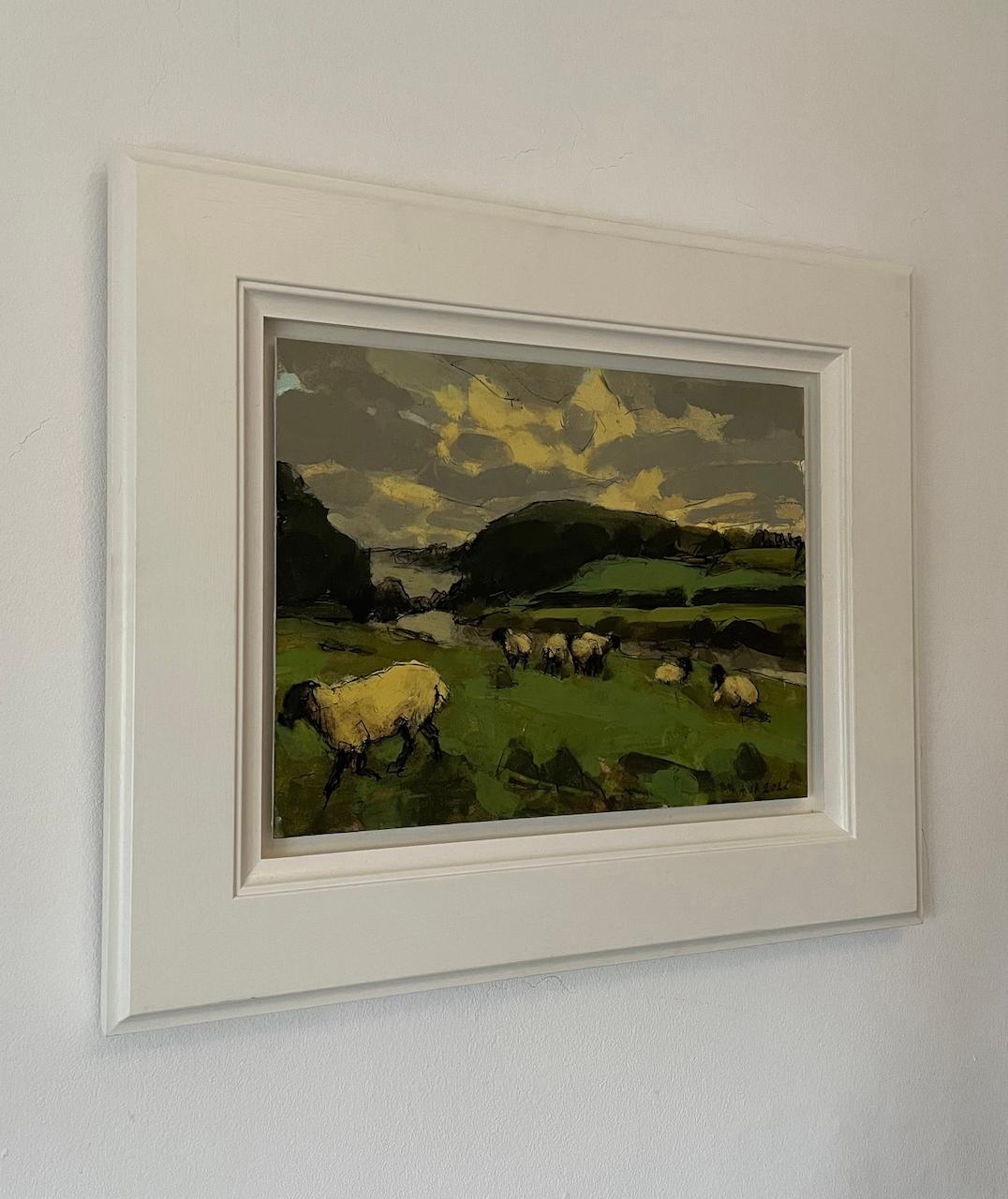 Früher Morgen am Fluss Wye, Gloucestershire, Oktober, Cotswolds Landschaft (Schwarz), Landscape Painting, von Anna Pinkster
