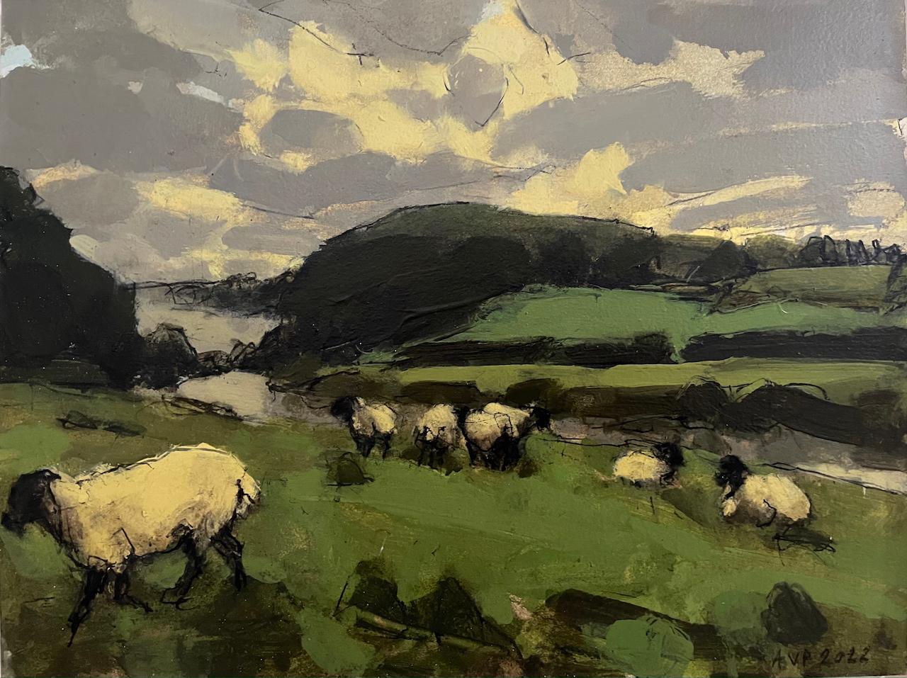 Anna Pinkster Landscape Painting - Early Morning by the River Wye, Gloucestershire, October, Cotswolds Landscape