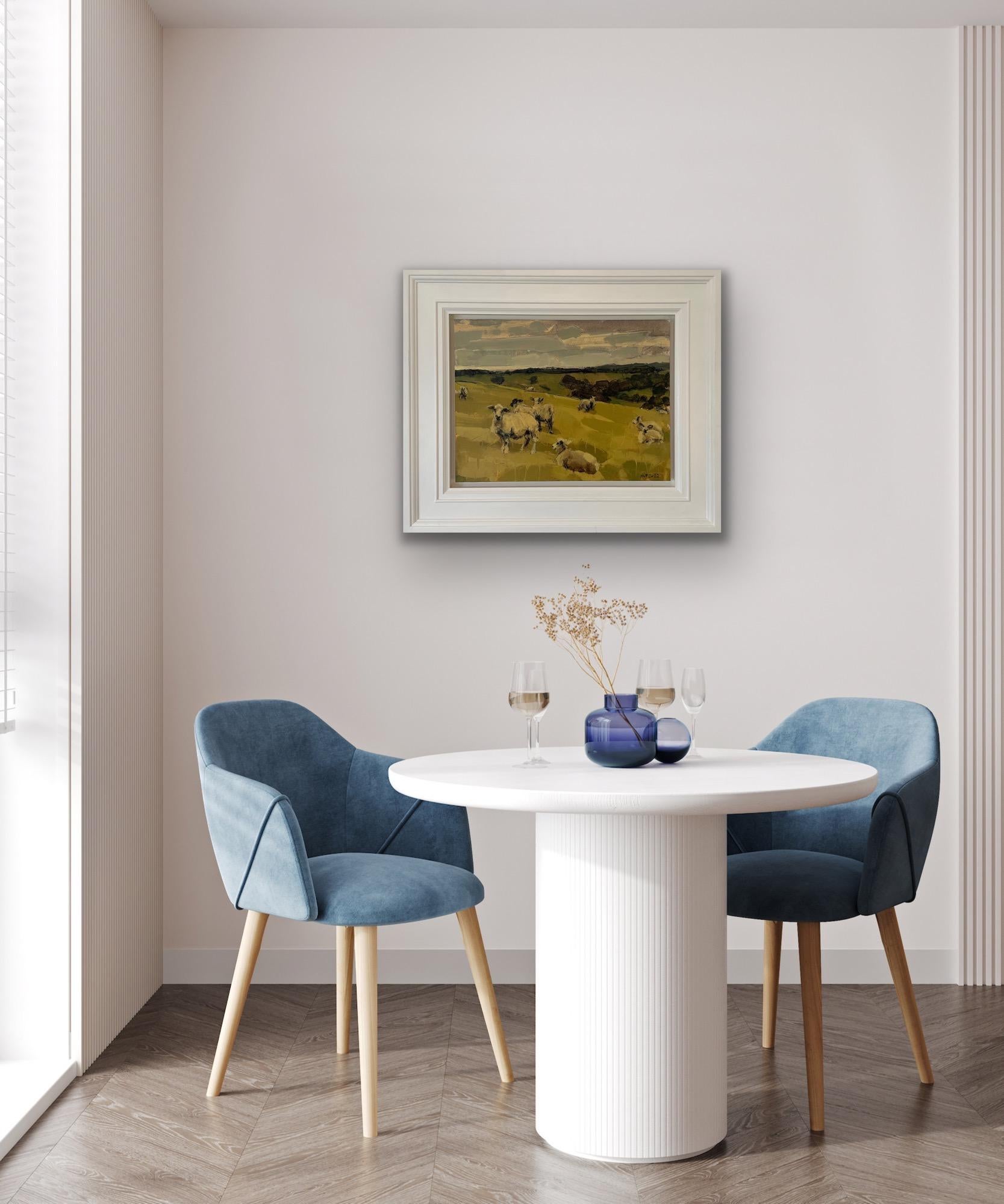 Sheep, South Downs, last day of June II, Animal Painting, Countryside Art 1
