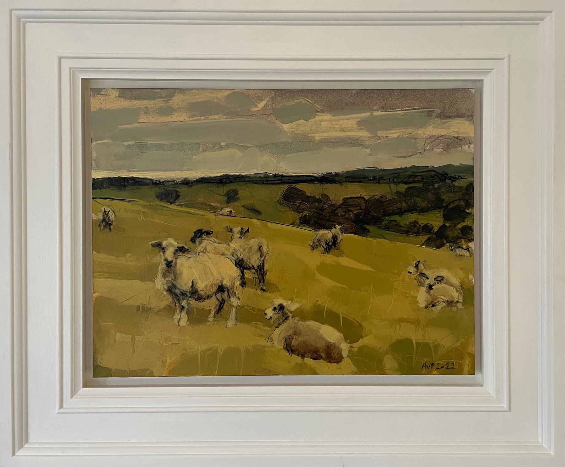 Sheep, South Downs, last day of June II, Animal Painting, Countryside Art 2