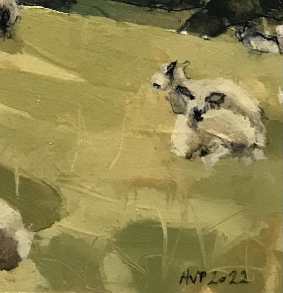 Sheep, South Downs, last day of June II, Animal Painting, Countryside Art 4