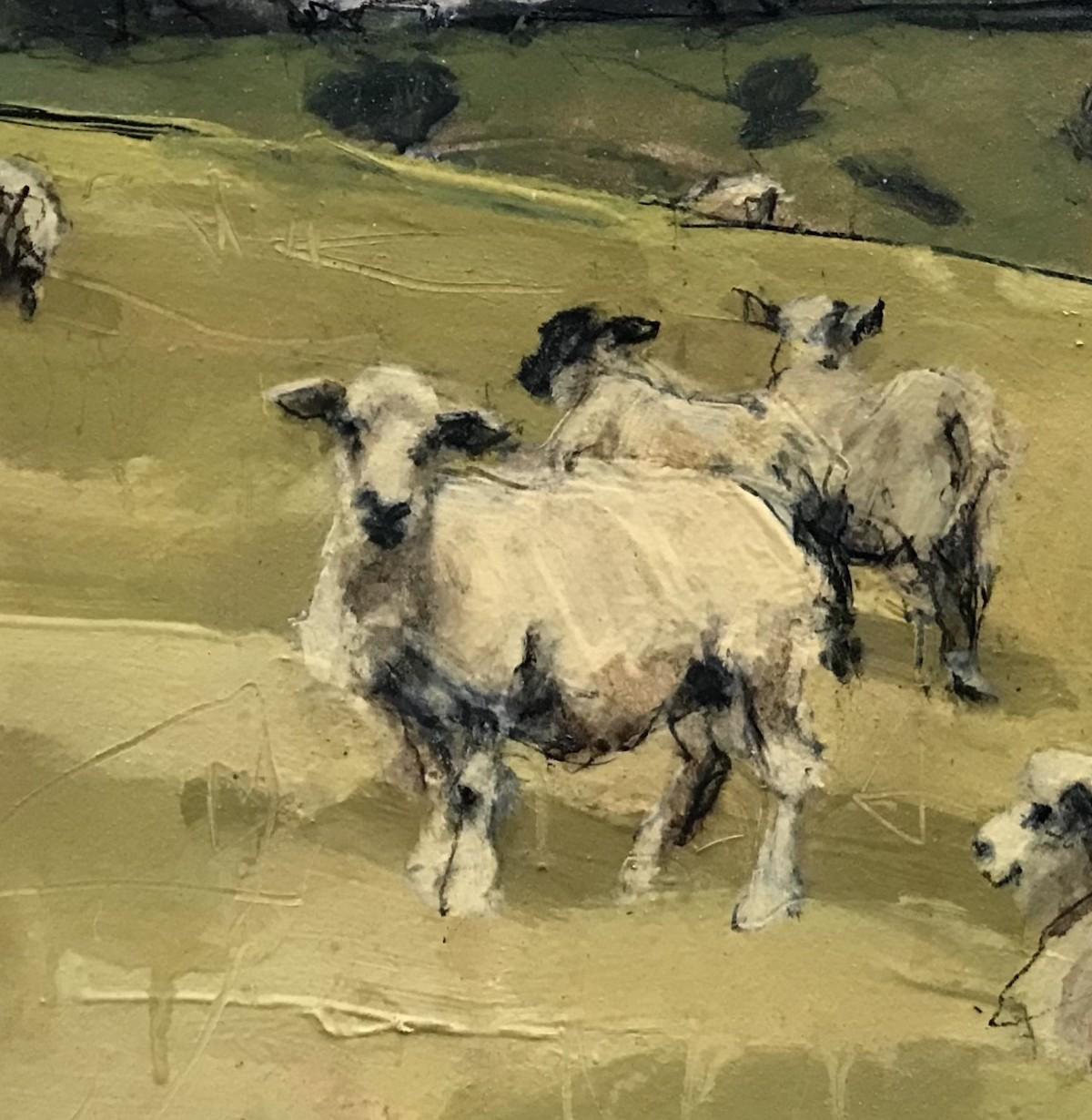 Sheep, South Downs, last day of June II, Animal Painting, Countryside Art 5