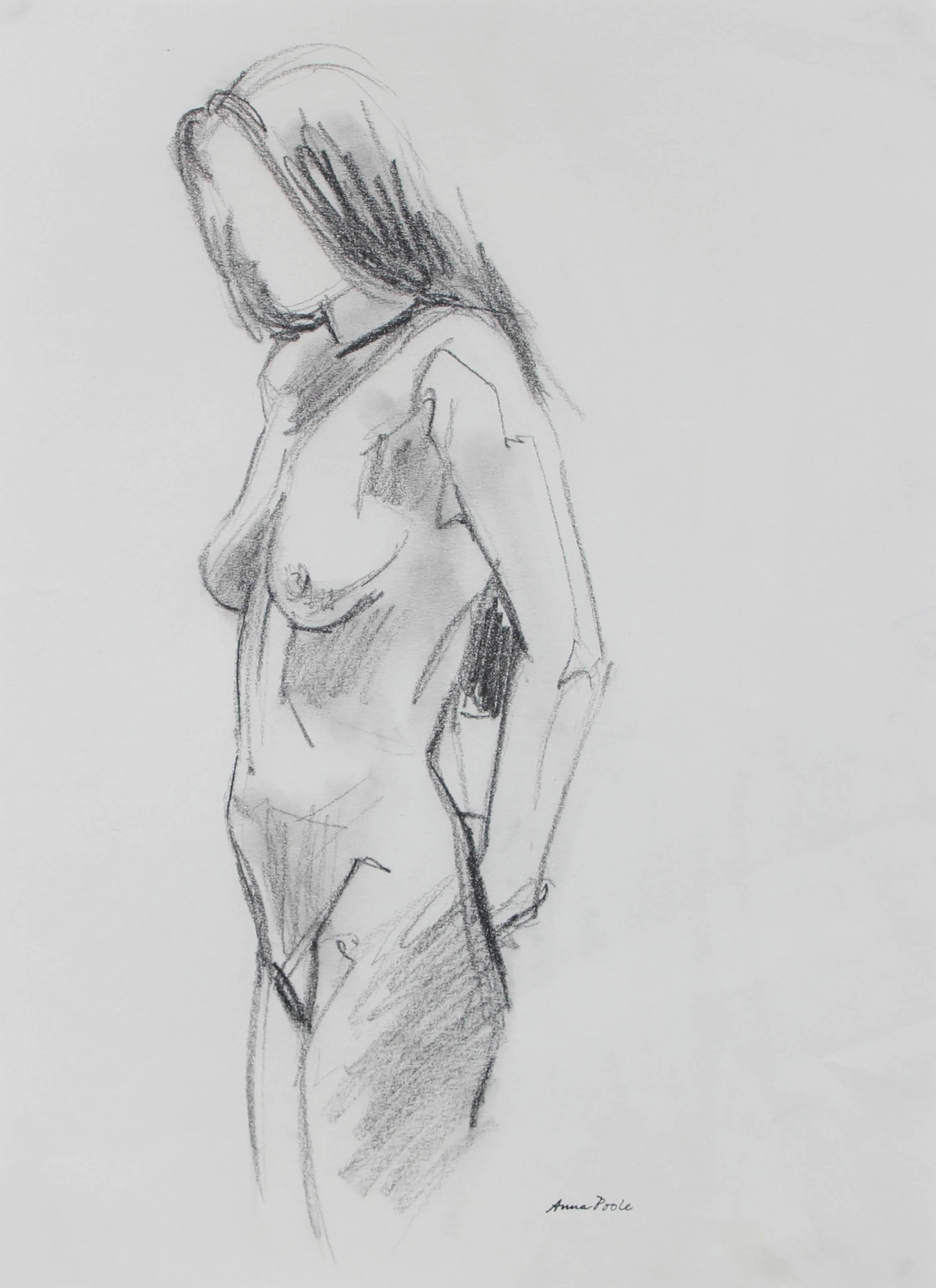 Anna Poole Nude - Female Figure Sketch in Graphite, Late 20th Century