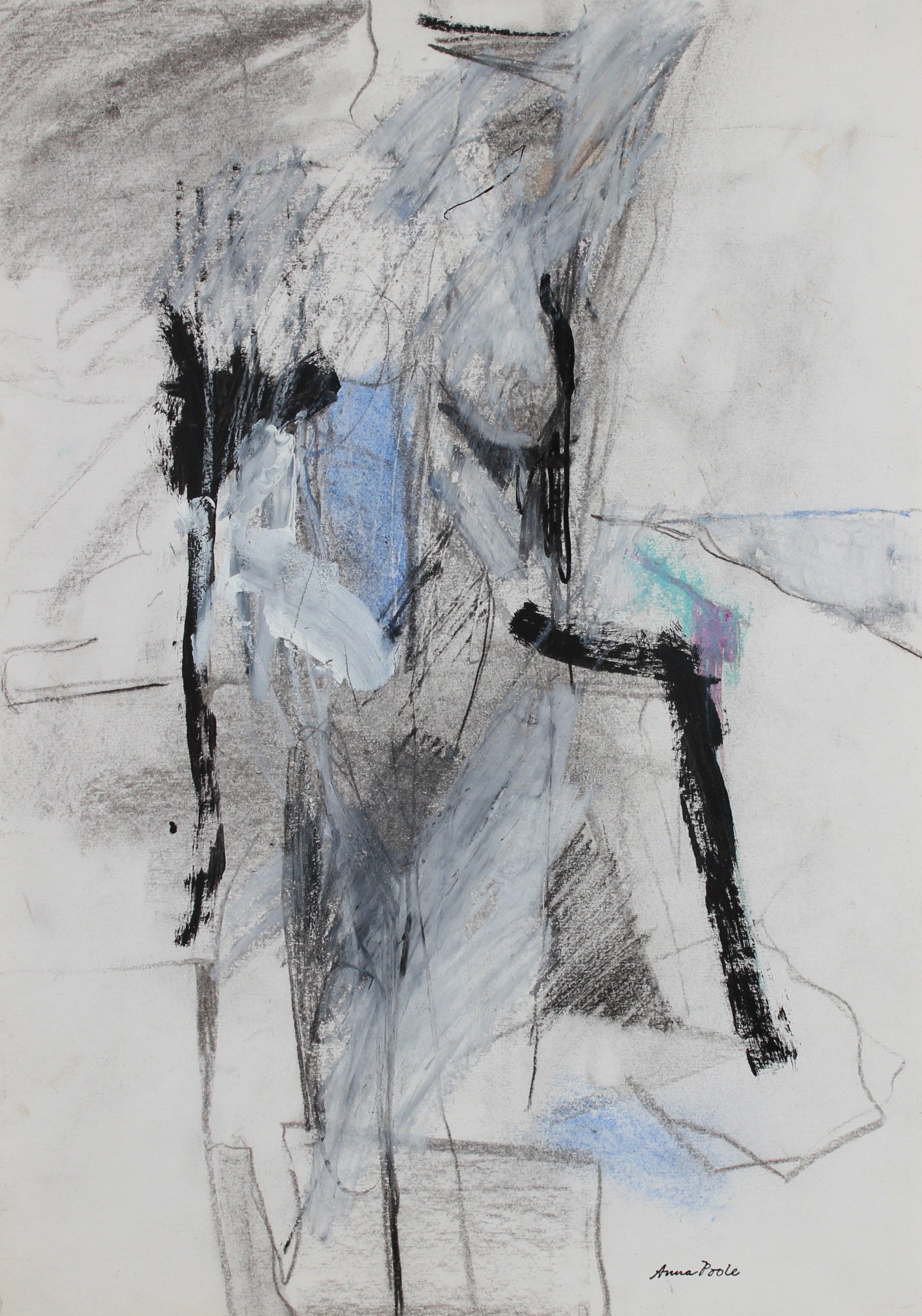 Anna Poole Figurative Painting - Cool Toned Figure Drawing Late 20th Century Charcoal, Gouache and Pastel