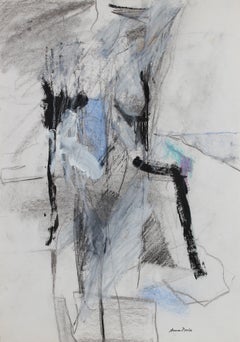 Cool Toned Figure Drawing Late 20th Century Charcoal, Gouache and Pastel
