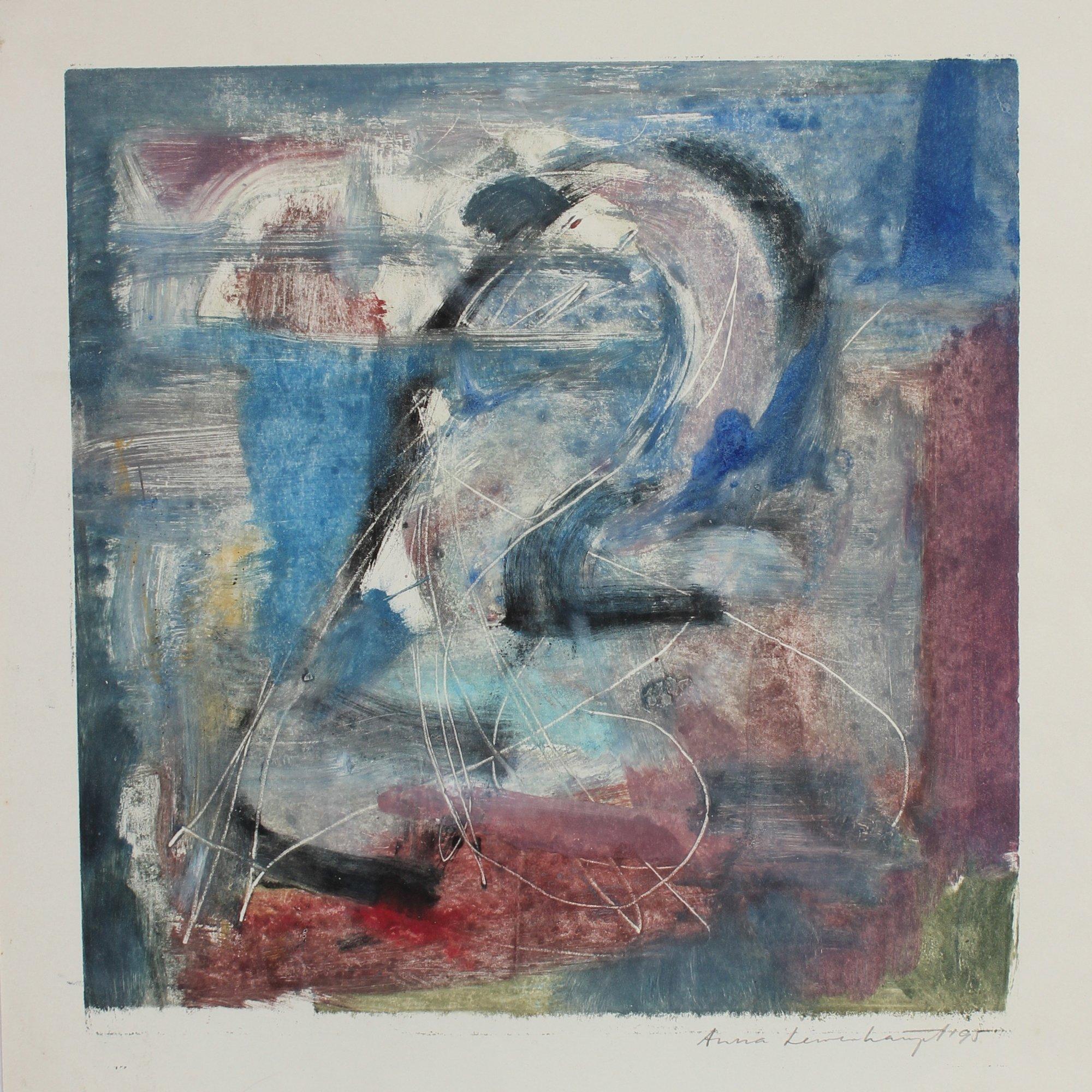 Anna Poole Figurative Print - Muted Abstracted Color Study 1995 Mixed Media Monotype Print