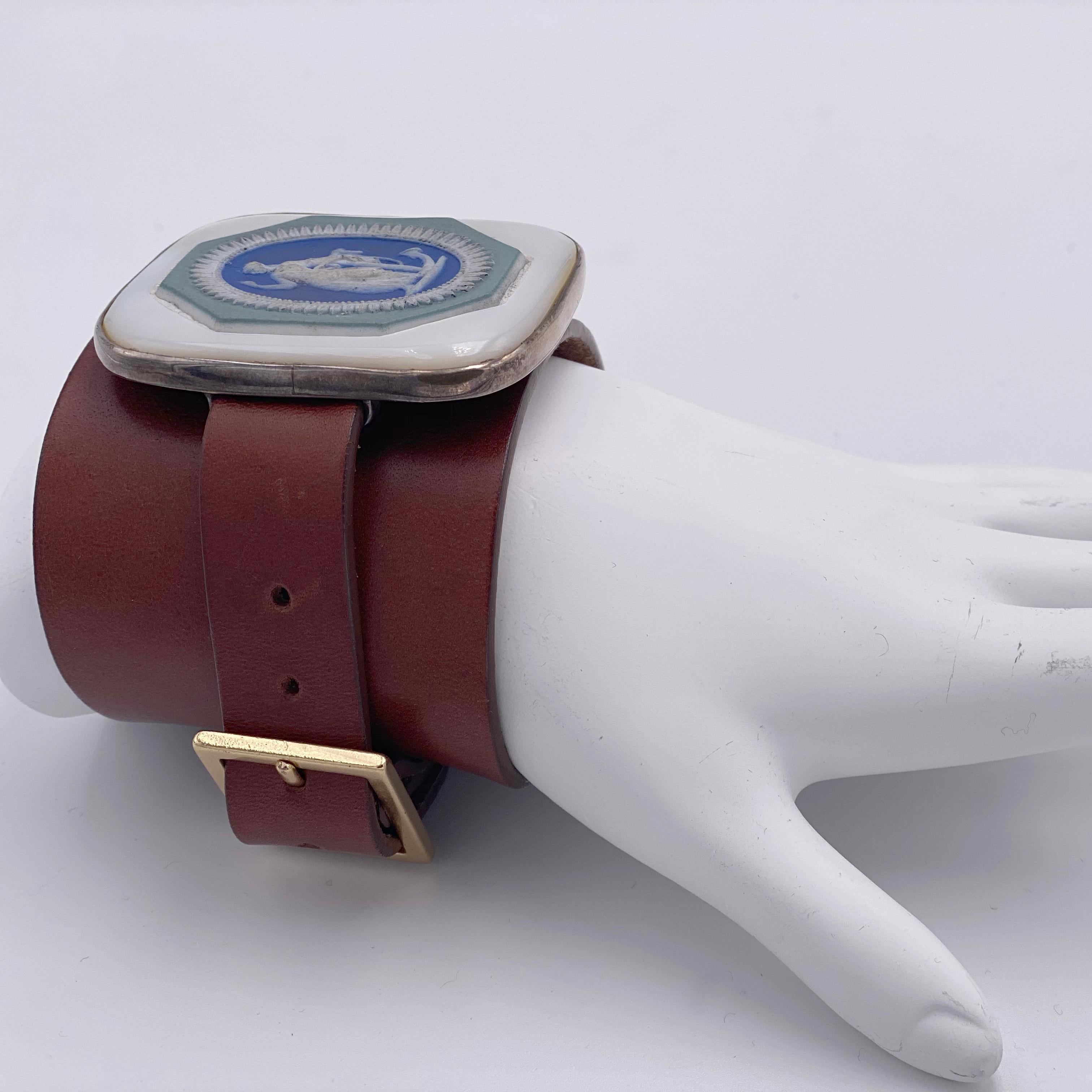 Classical Roman Anna Porcu 19th Century Unique Wedgewood Hope Cameo Bracelet For Sale