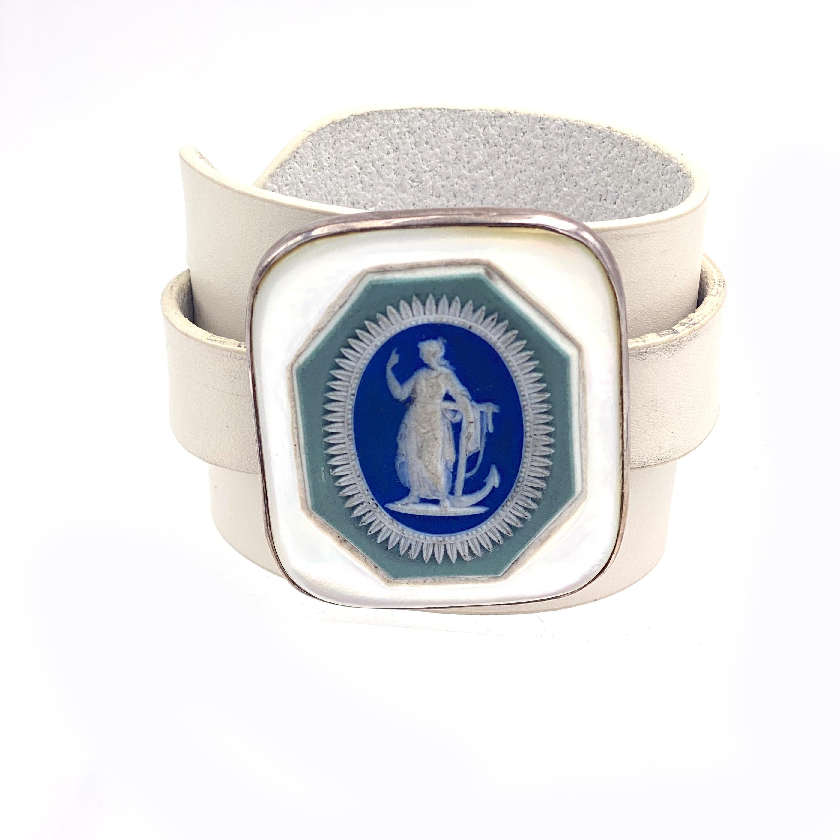 Uncut Anna Porcu 19th Century Unique Wedgewood Hope Cameo Bracelet For Sale
