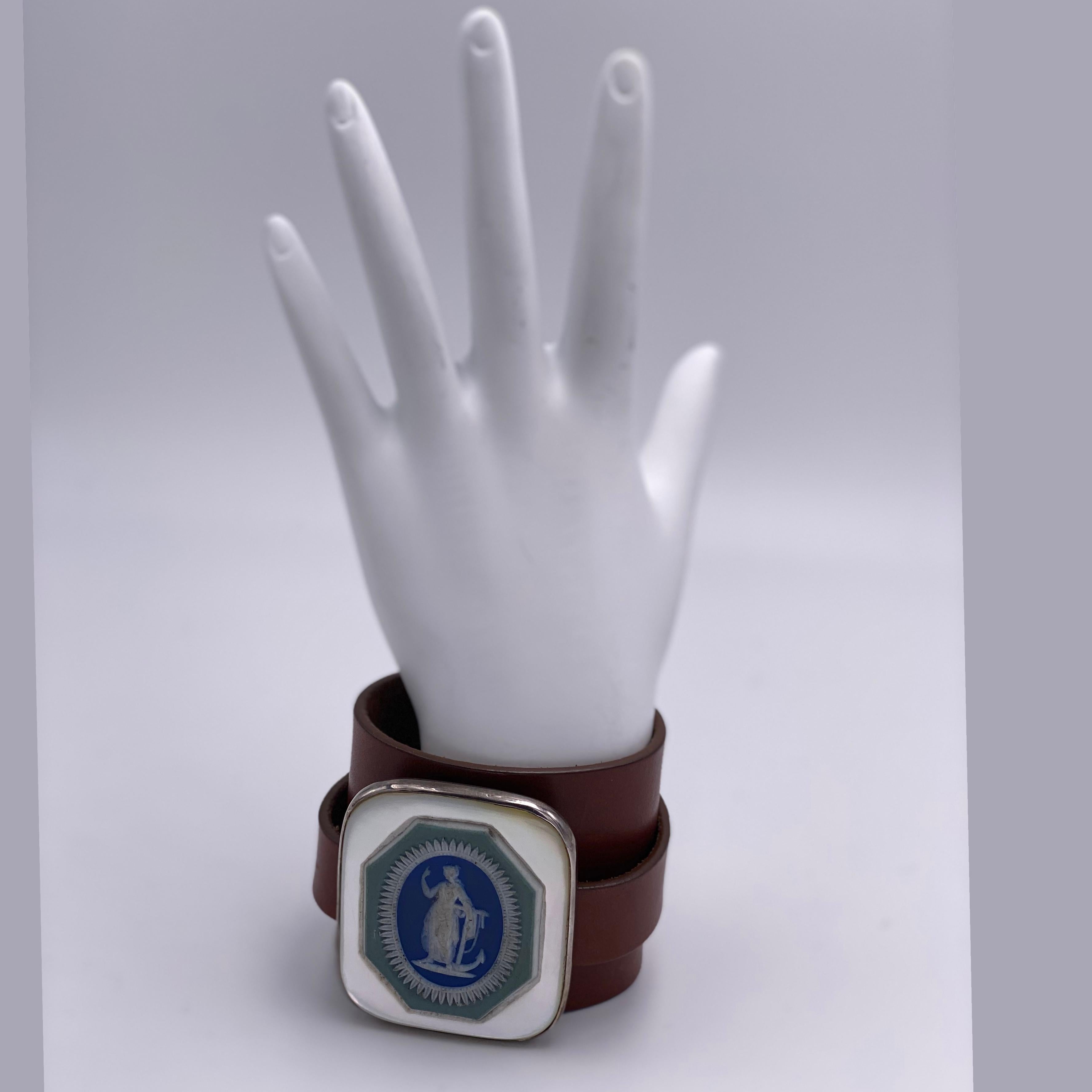 Women's or Men's Anna Porcu 19th Century Unique Wedgewood Hope Cameo Bracelet For Sale