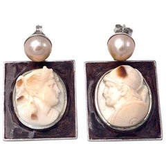 Antique Anna Porcu Diana and Endymion Cameo Earrings
