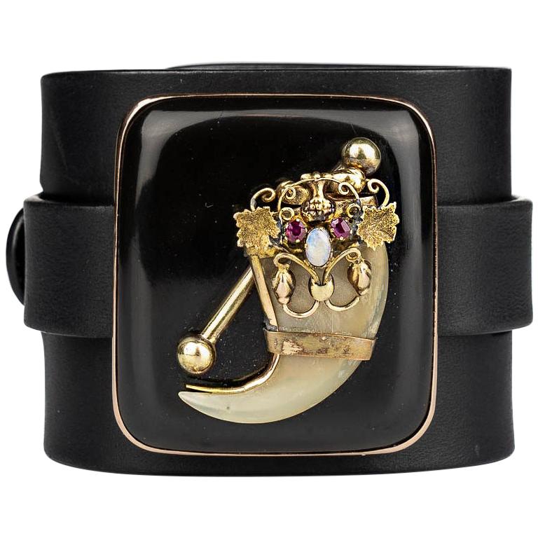 Anna Porcu Horn Cameo Bracelet with Rubies and Opal For Sale