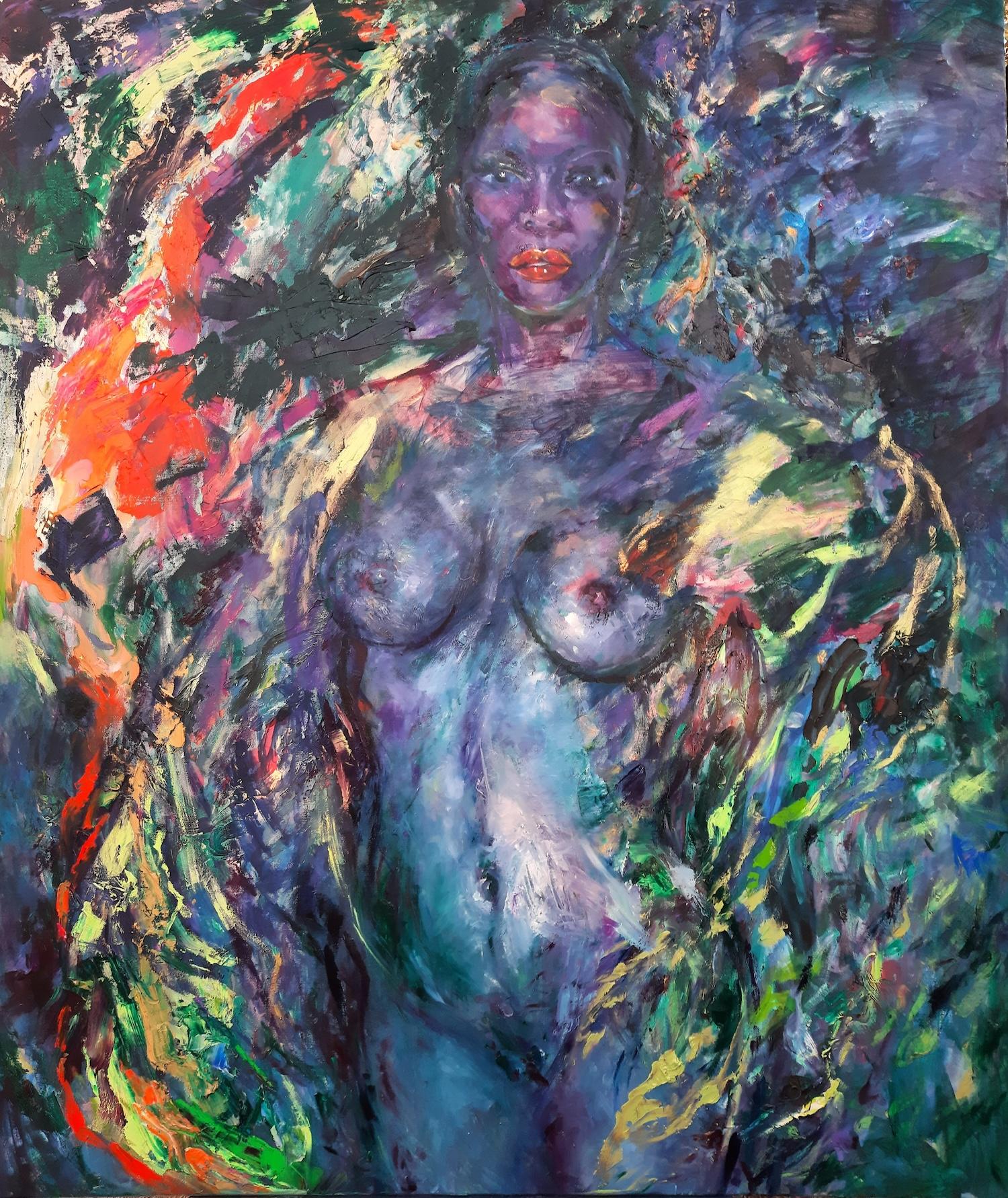 Dämon, figuratives Porträt, Original-Ölgemälde, bereit zum Aufhängen
