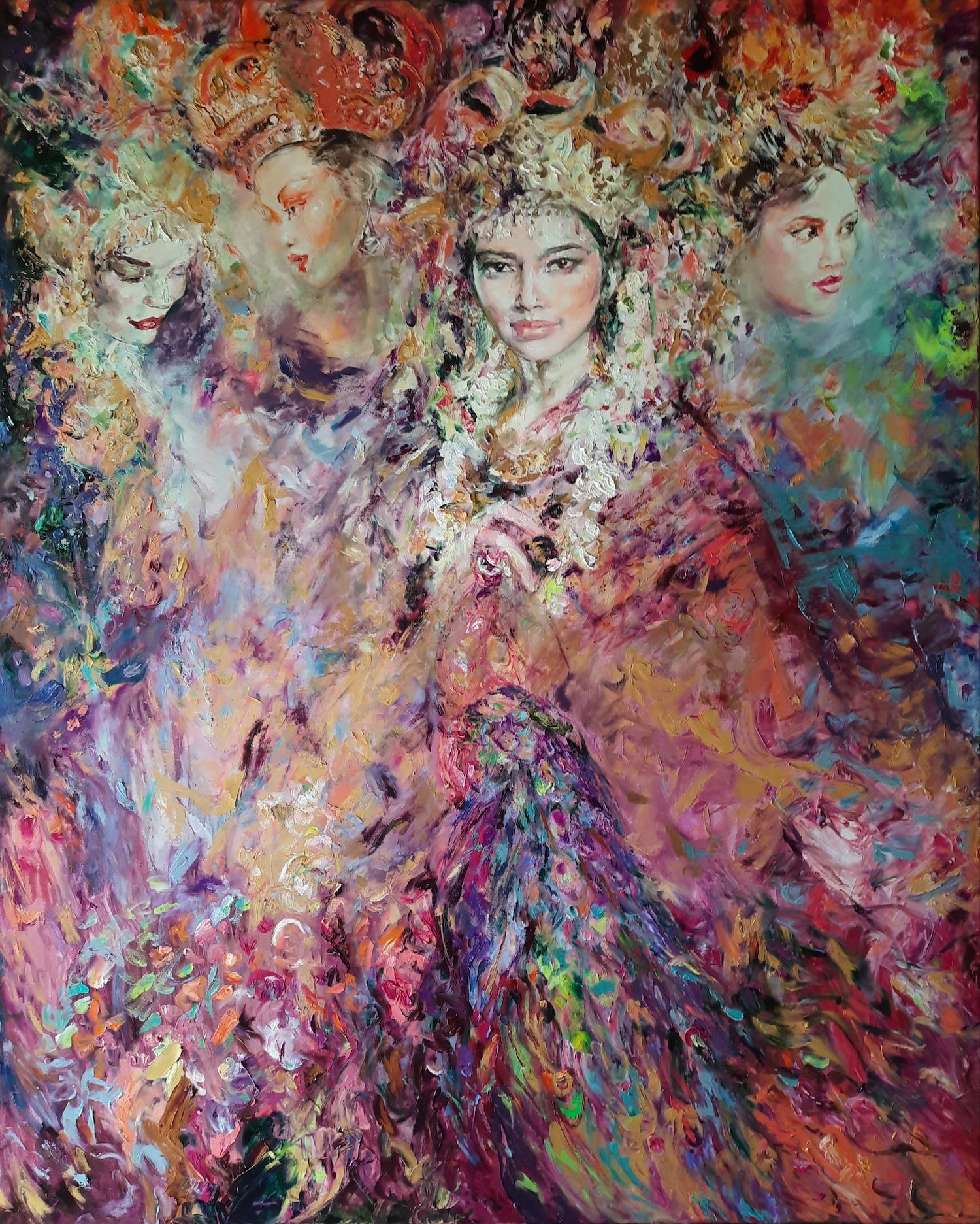 Indonezian Fantasy Figurative Art Original oil Painting, Ready to Hang
