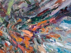 Impressionistisches Gemälde mit Palmen und Meereslandschaft, fertig zum Aufhängen