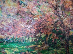 Original-Ölgemälde im impressionistischen Stil: „Rosa Mandelblüte“, fertig zum Aufhängen